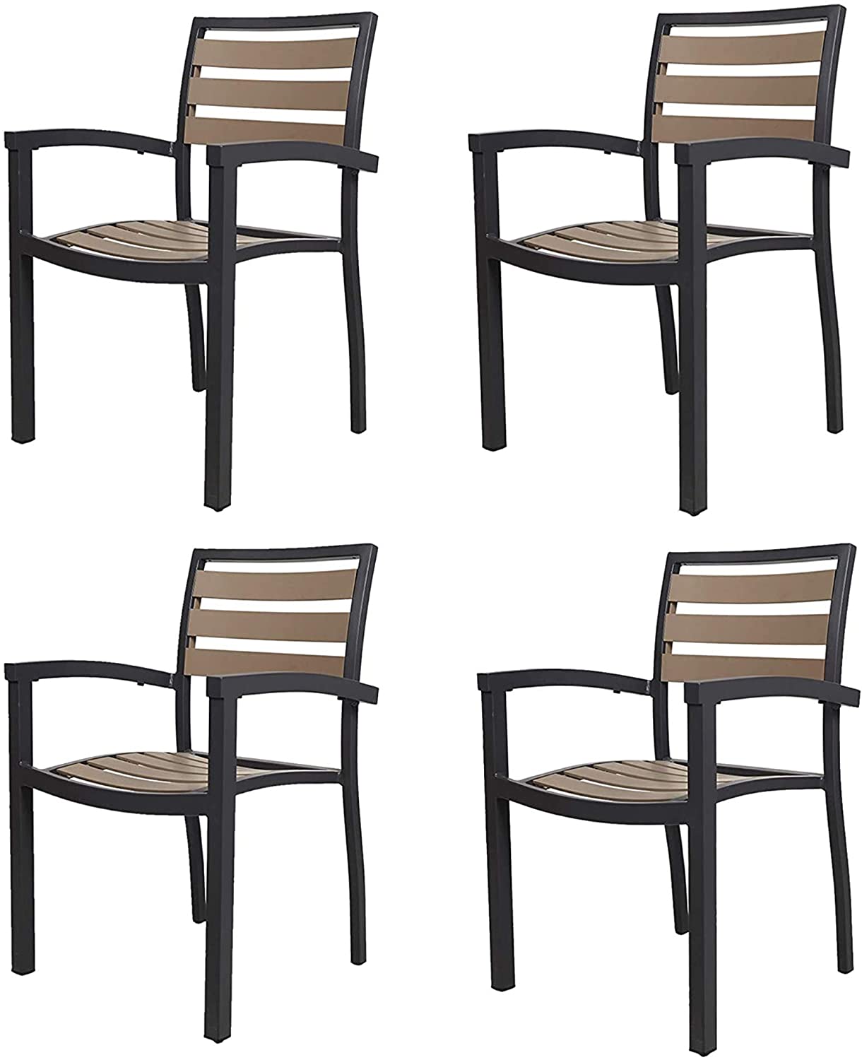 LUCKYERMORE Set of 4 Patio Chairs with Armrest Outdoor Dining Chair Stackable Armchair
