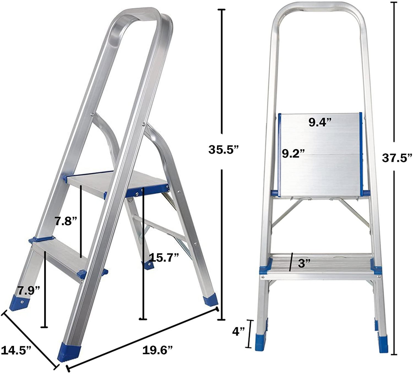 2 Step Ladder Aluminum Folding Step Stool with 330lbs Capacity Anti-Slip Pedal