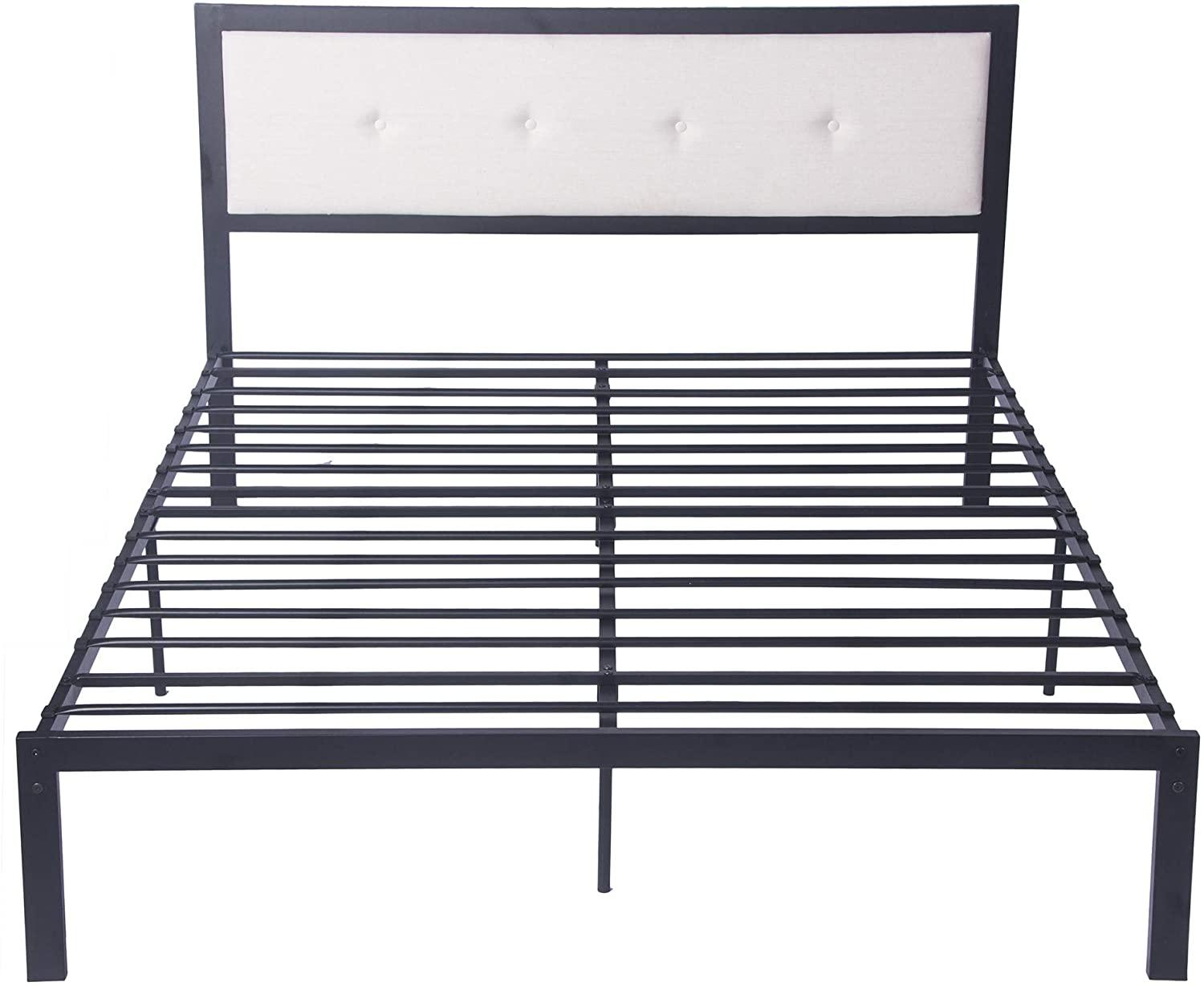 Platform Bed Frame Queen 11 Inch Upholstered Headbord Wood Slat Support Metal Frame Heavy Duty Bed Frame for Bedroom,No Box Spring Needed