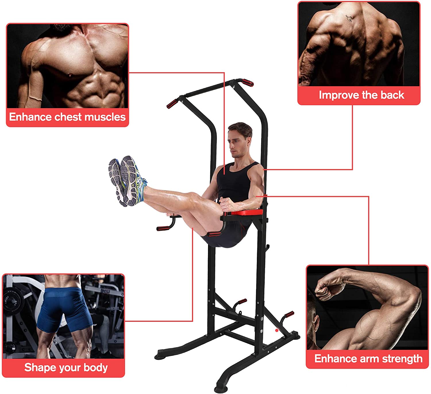 Power Tower Home Gym Pull Up Workout Dip Stand Bar Station Strength Training Fitness Exercise Equipment