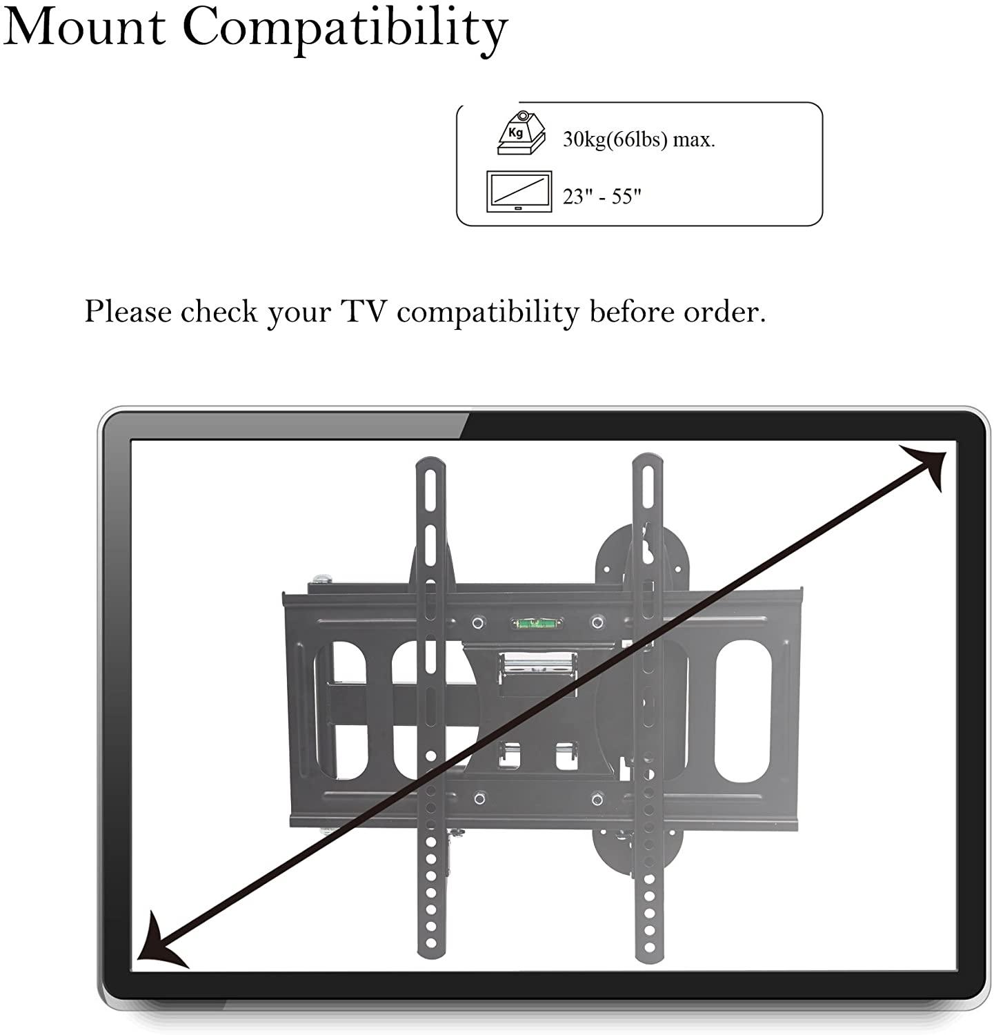 Full Motion TV Wall Mount for 23”-55” Flat Screen TVs, Monitor with Swivel Articulating Arms, up to VESA 400x400mm and 66 lbs - Luckyermore