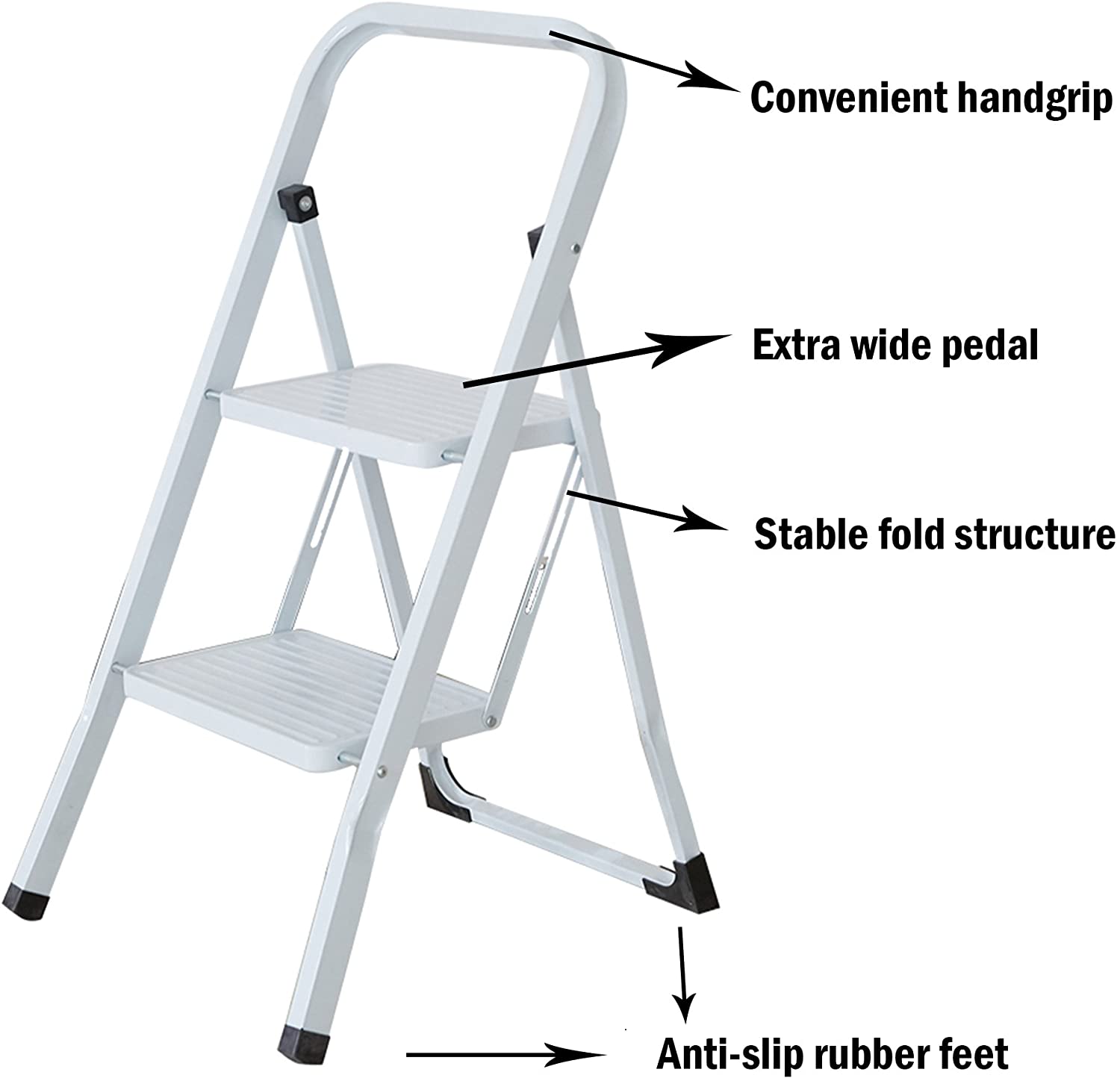 2-Step Step Ladder Folding Step Stool 330lbs Capacity for Adults Home Kitchen Household White
