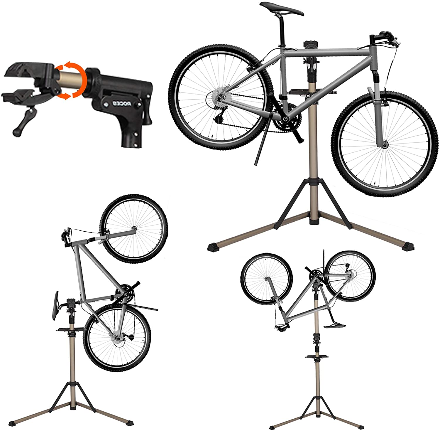 Foldable Bike Repair Stand Adjustable Height Bicycle Mechanics Stand Portable Bike Workstand for Home or Professional Team Use with Plate Tools Holder Support up to 60LBS