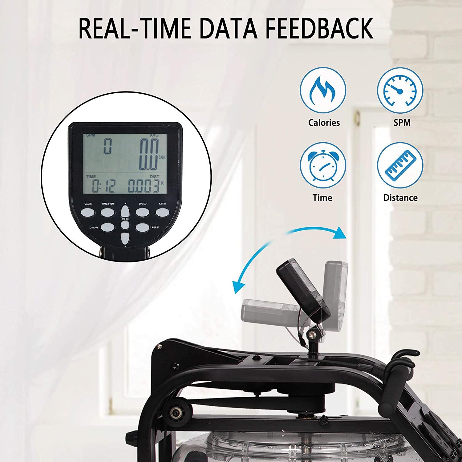 Rowing Machine with LCD Monitor for Home/Gym, 330 Lbs Weight Capacity, Adjustable, Space Saving, Mobile, Double Track Indoor Rower Fitness - Luckyermore