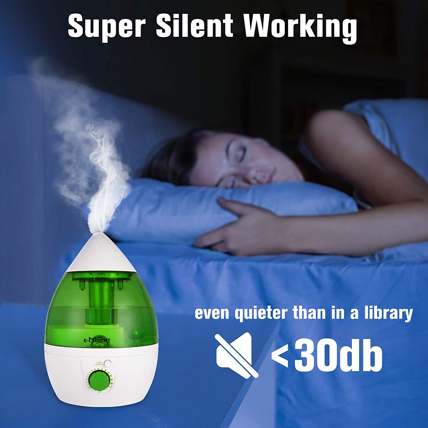 Humidifiers for Bedroom Quiet Ultrasonic Cool Mist Humidifier 1.1L with Auto Shut-Off and Night Light Function Adjustable Mist Output, Less Than 30dB,Green - Luckyermore