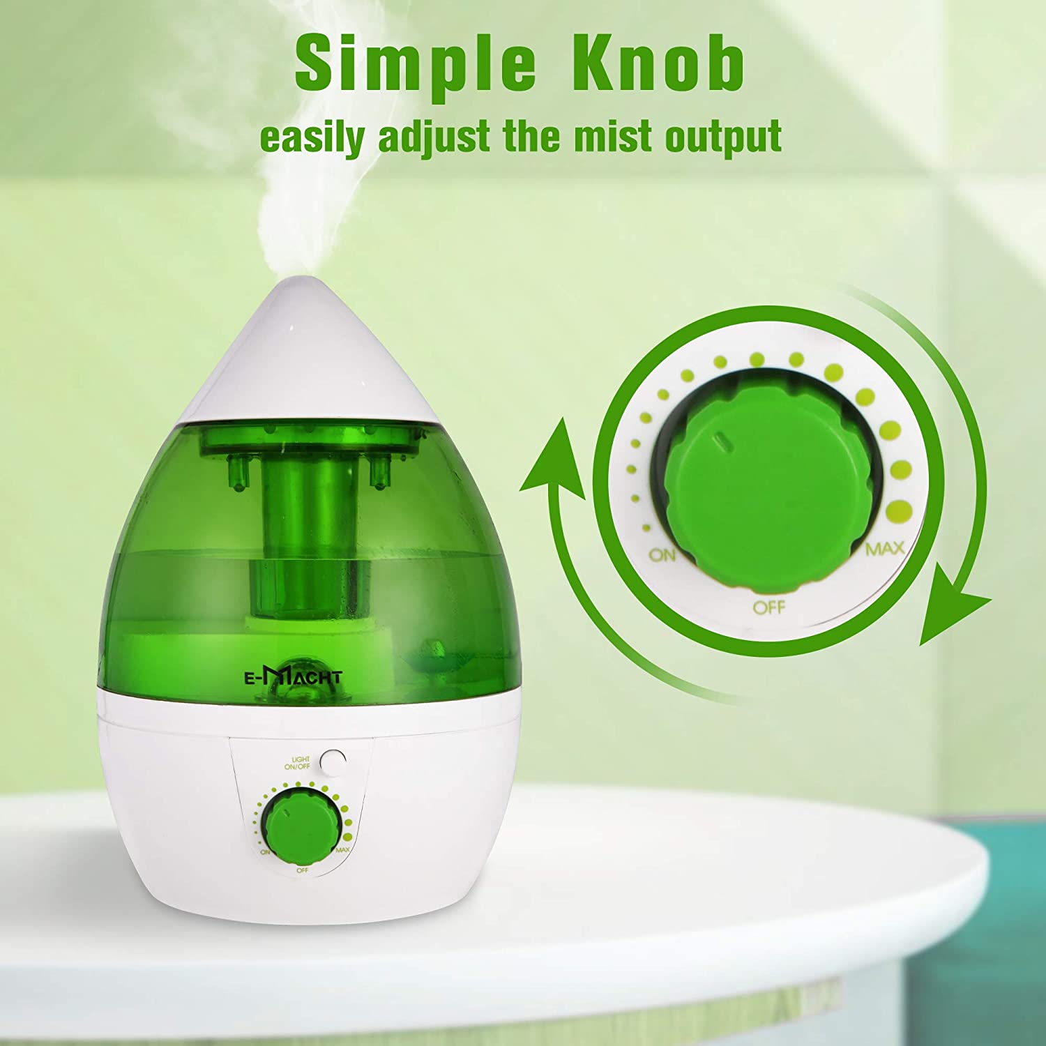 Humidifiers for Bedroom Quiet Ultrasonic Cool Mist Humidifier 1.1L with Auto Shut-Off and Night Light Function Adjustable Mist Output, Less Than 30dB,Green - Luckyermore