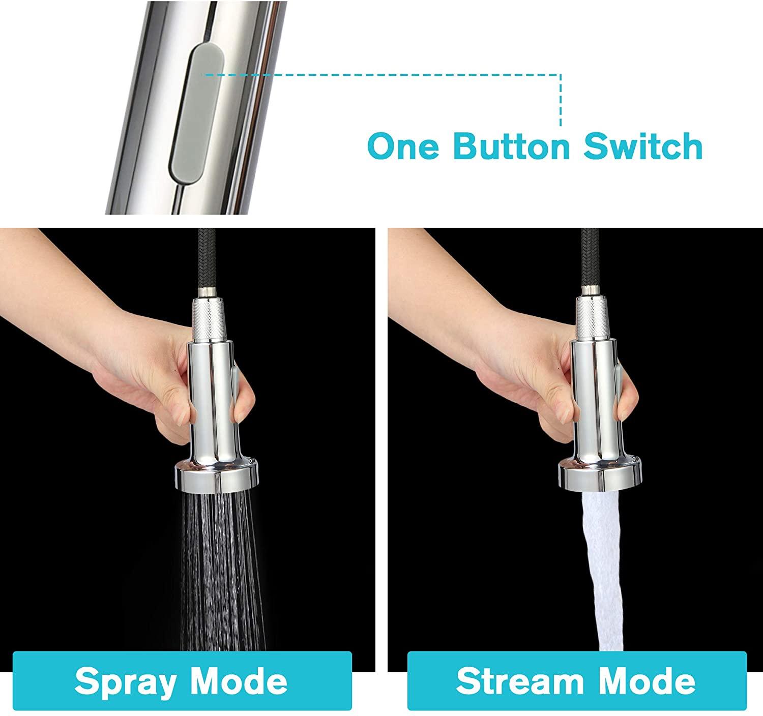 Commercial Kitchen Faucet with Pull Down Sprayer, High Arc Stainless Steel, 360 Swivel Single Handle Single Hole Spring Sink Faucet, Chrome - Luckyermore