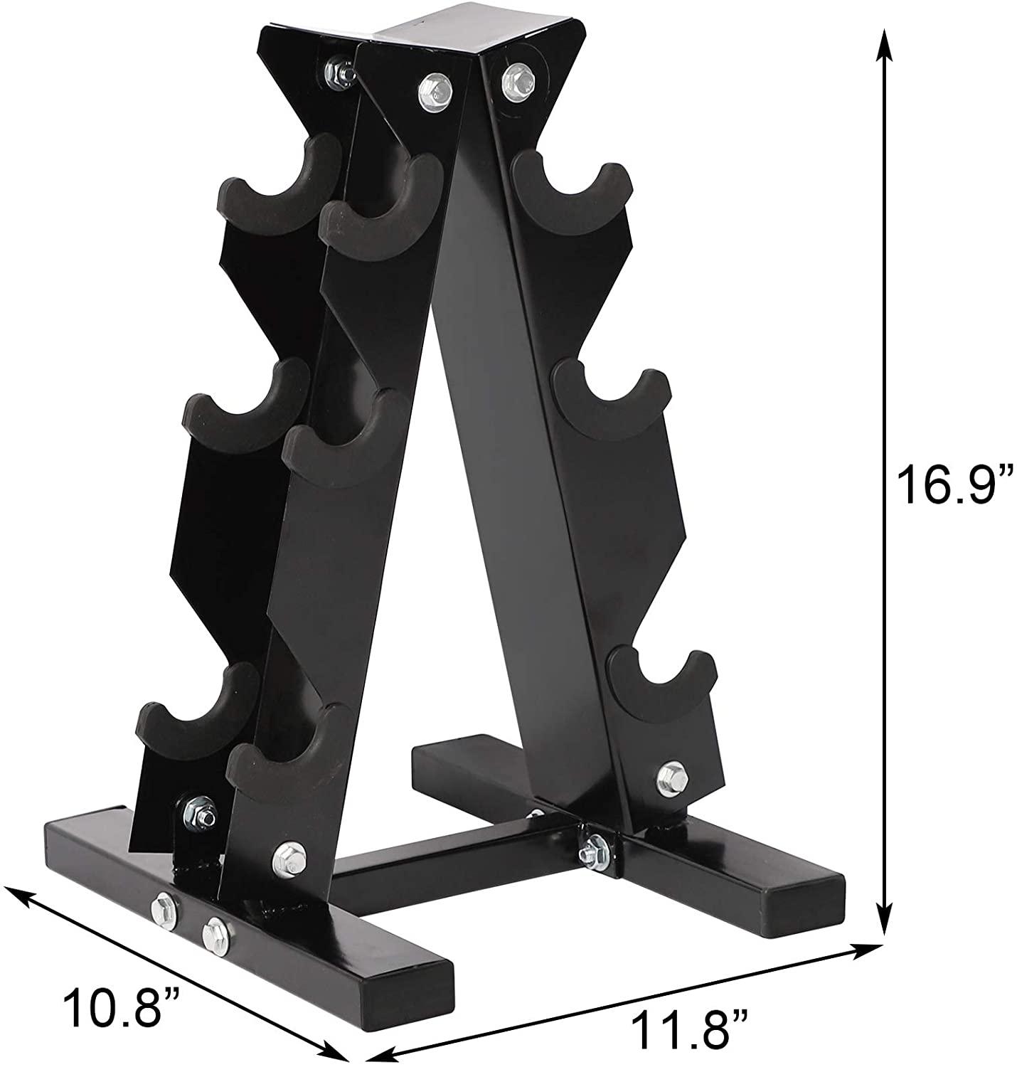 A-Frame Dumbbell Rack Stand Compact 3 Tier Free Weight Steel Dumbbell Storage Bracket for Home Gym (Black) - Luckyermore