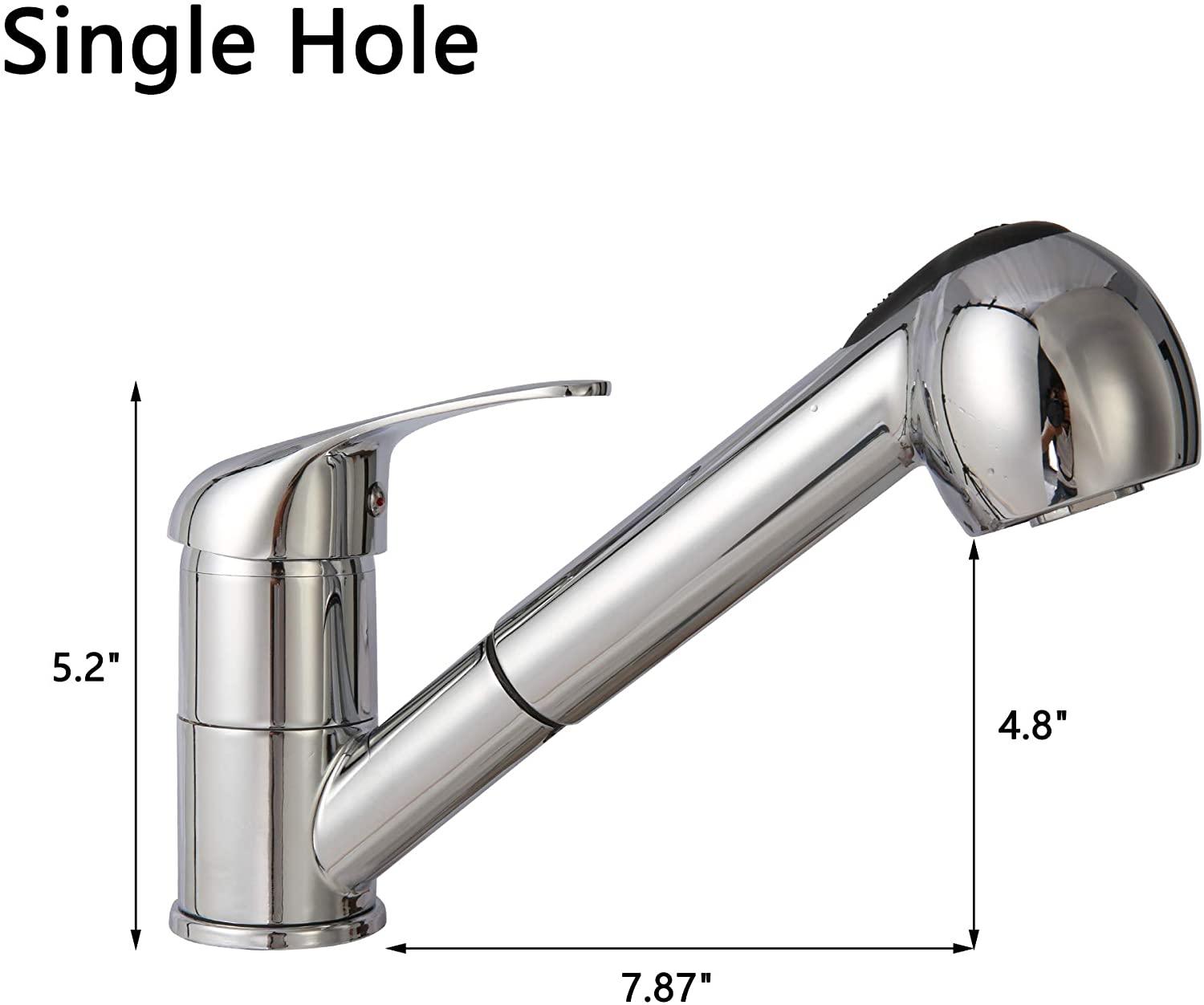 Pull Out Sprayer Single Hole Kitchen Sink Faucet, Single Handle Stainless Steel Tap for Bathroom Rv Wet Bar Sinks, Chrome - Luckyermore