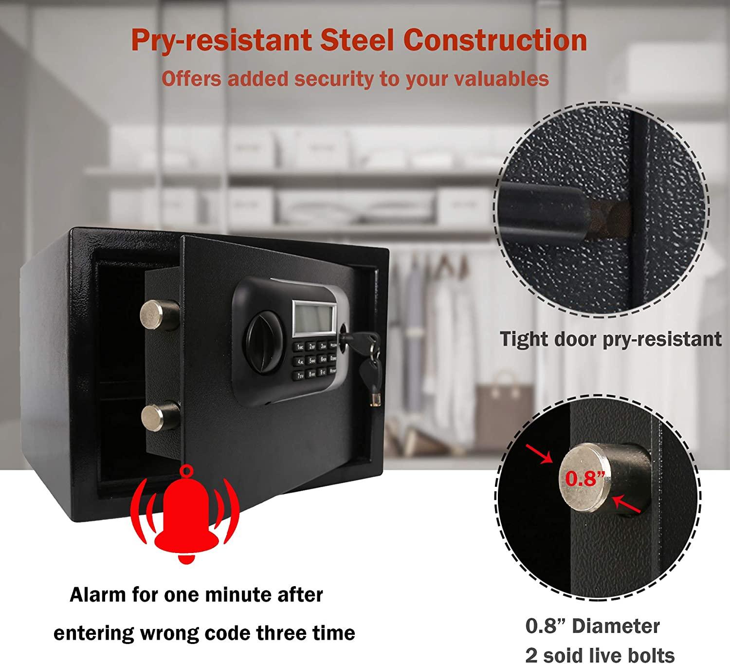 0.5 Cu Ft Small Home Safe Box Money Safe Wall Safe with Alarm System - Luckyermore