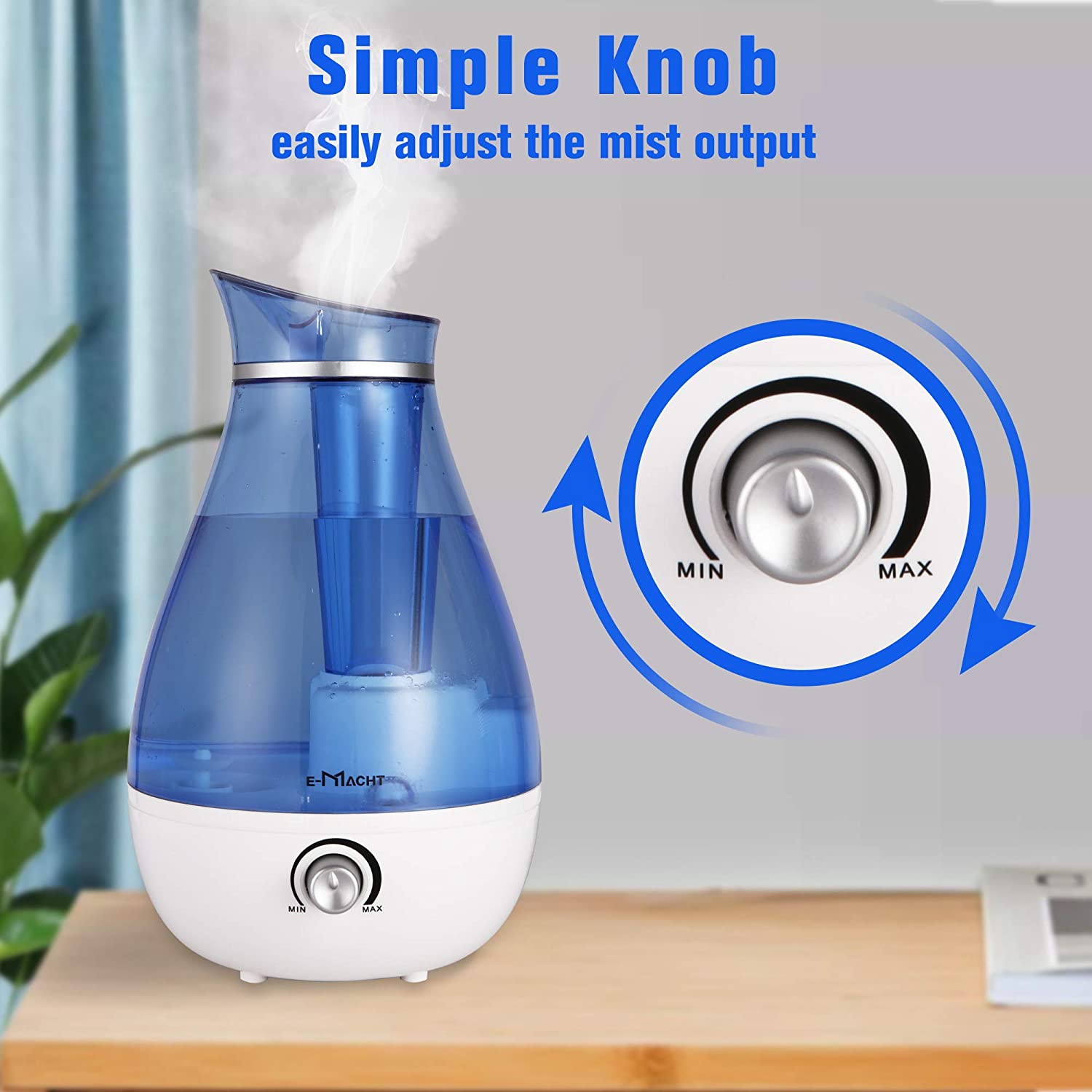 Humidifiers for Bedroom Quiet Ultrasonic Cool Mist Humidifier 2.5L with Auto Shut-Off, Night Light and Adjustable Mist Output,Less Than 30dB,Blue