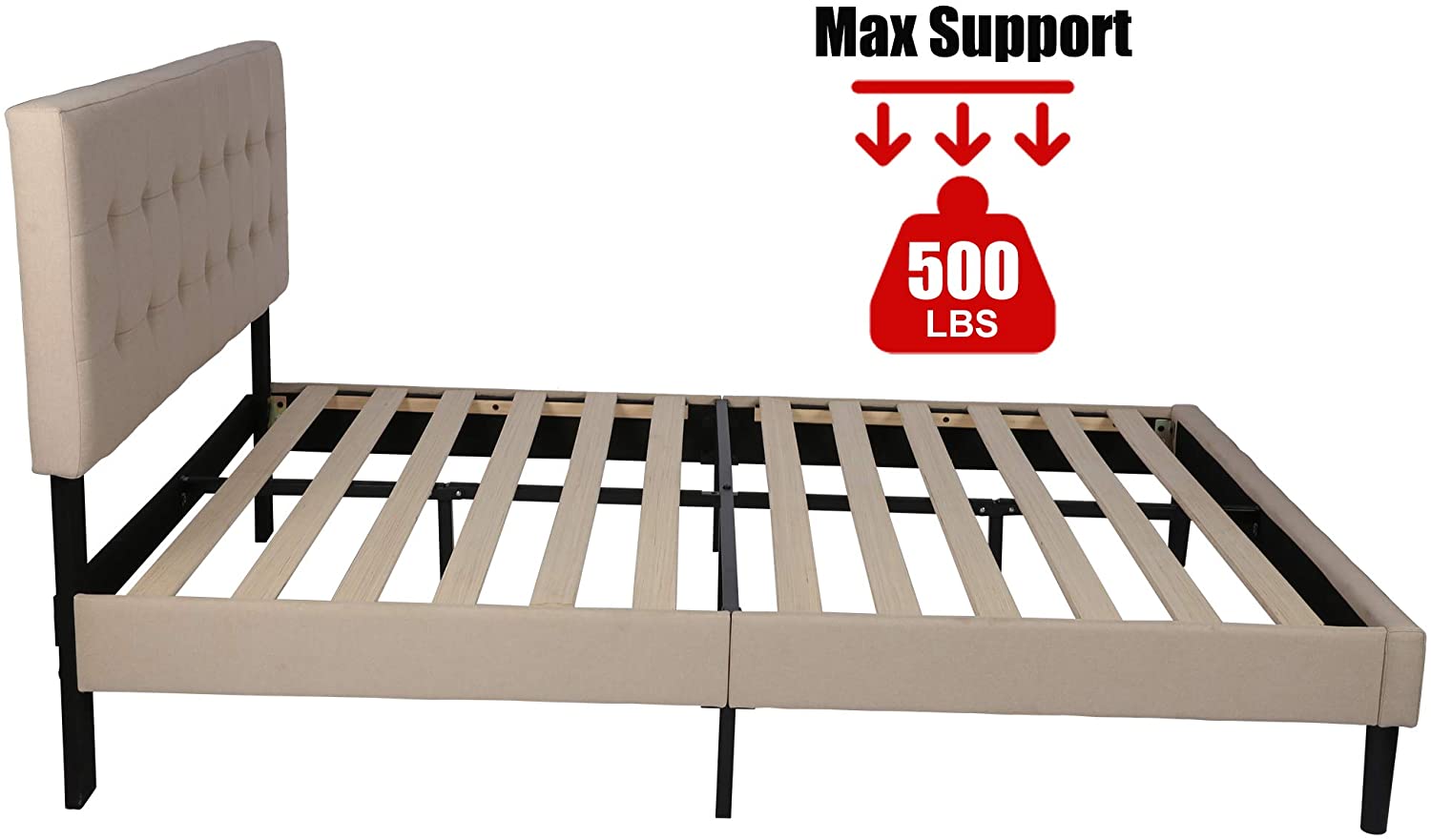 14 Inch Upholstered Platform Bed Frame with Headboard Mattress Foundation with Wood Slat Support No Box Spring Needed Beige - Luckyermore