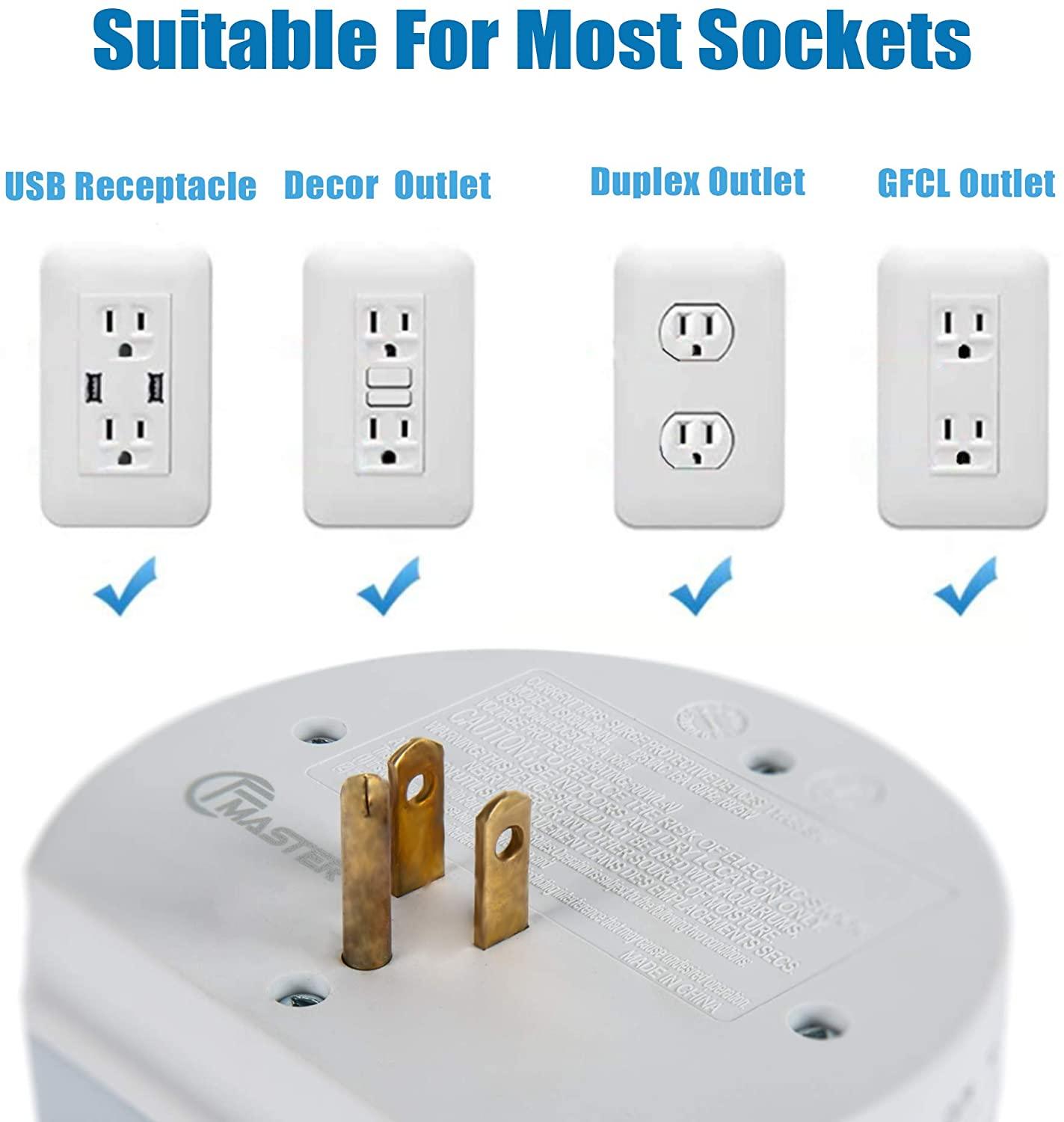 Wall Outlet Extender, Surge Protector Multi Plug Wall Charger with 3 Outlets and 2 USB Ports(5V/2.4A), Night Light Multiple Power Outlet for Cruise Ship Travel Office Home, White(2-Pack) - Luckyermore