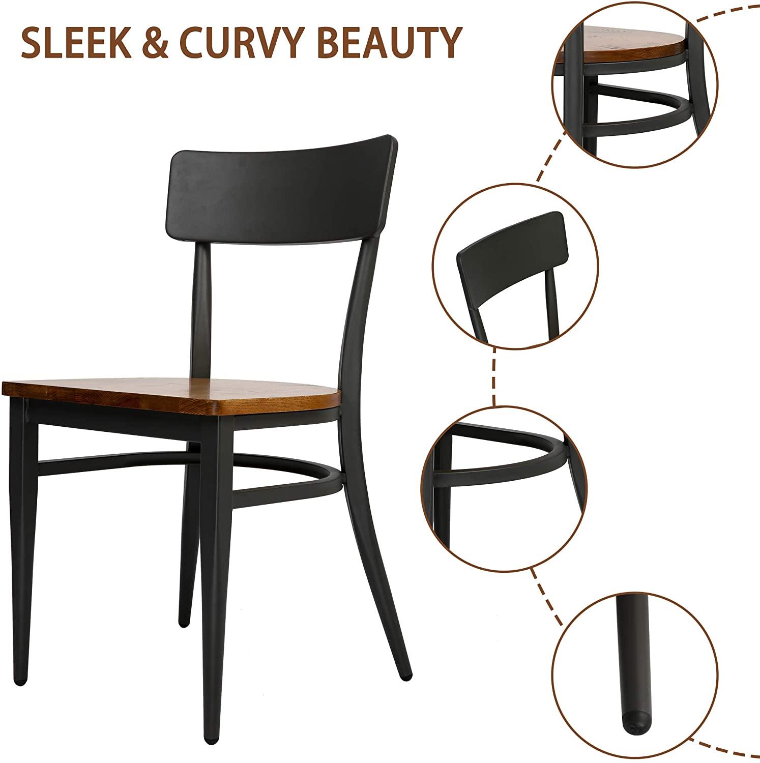 Set of 2 Mid-Century Wooden Dining Chairs Metal Solid Wood Kitchen Chair, Open π Back - Luckyermore