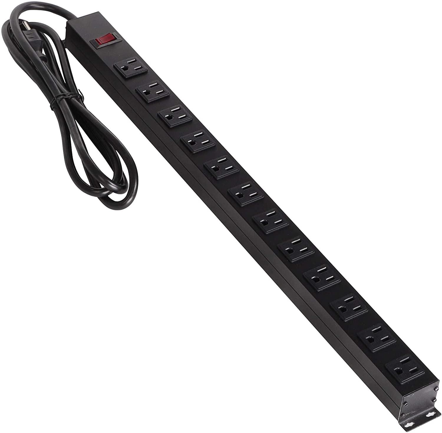 12 Outlets Power Strip Long Metal Power Outlet with 6ft Extension Cord Wall Mount, Black