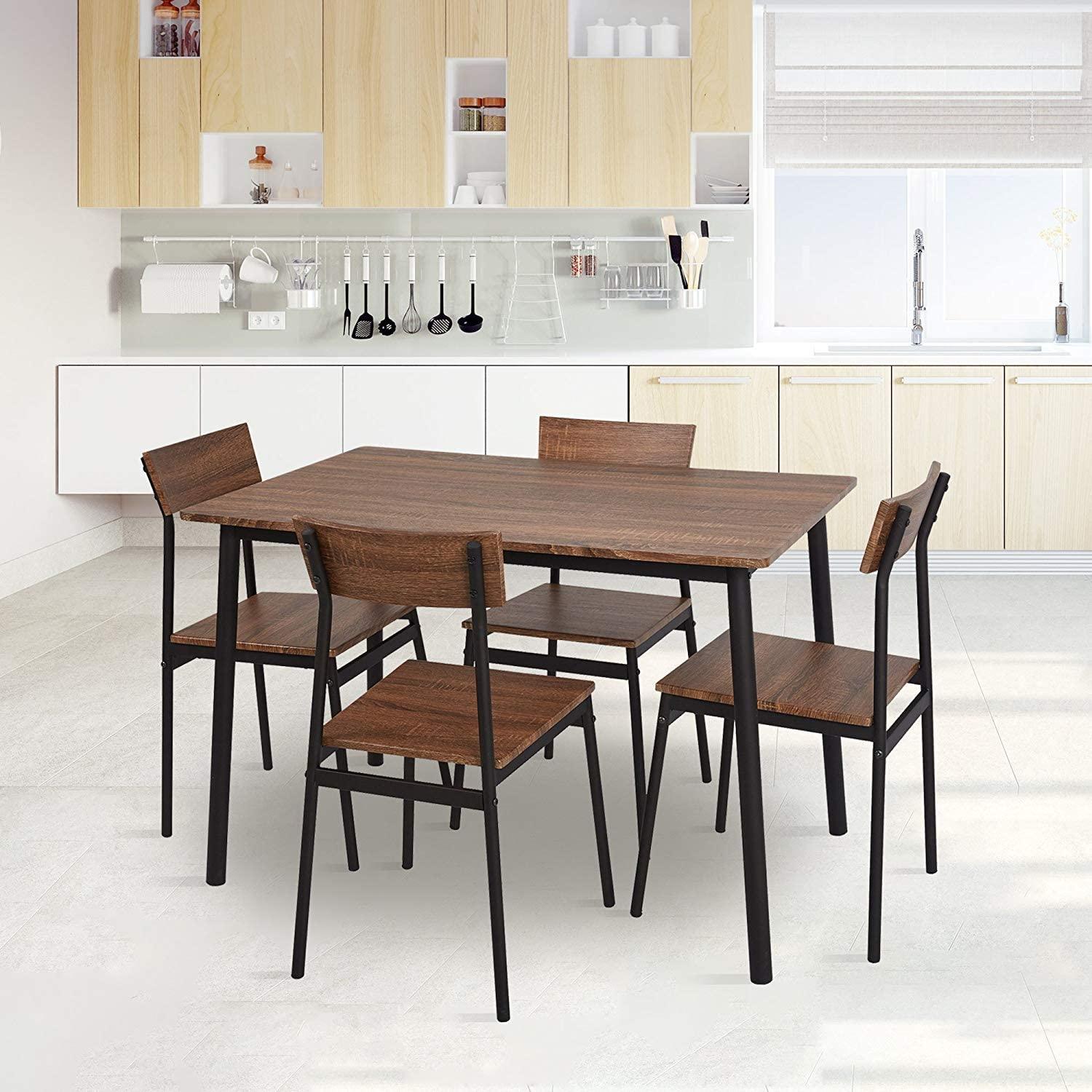 LUCKYERMORE 5 Piece Dining Table Set, 1 Dining Table 43.3" for 4 with 4 Dining Chairs Rustic Wooden Dinette, Wood Backrest