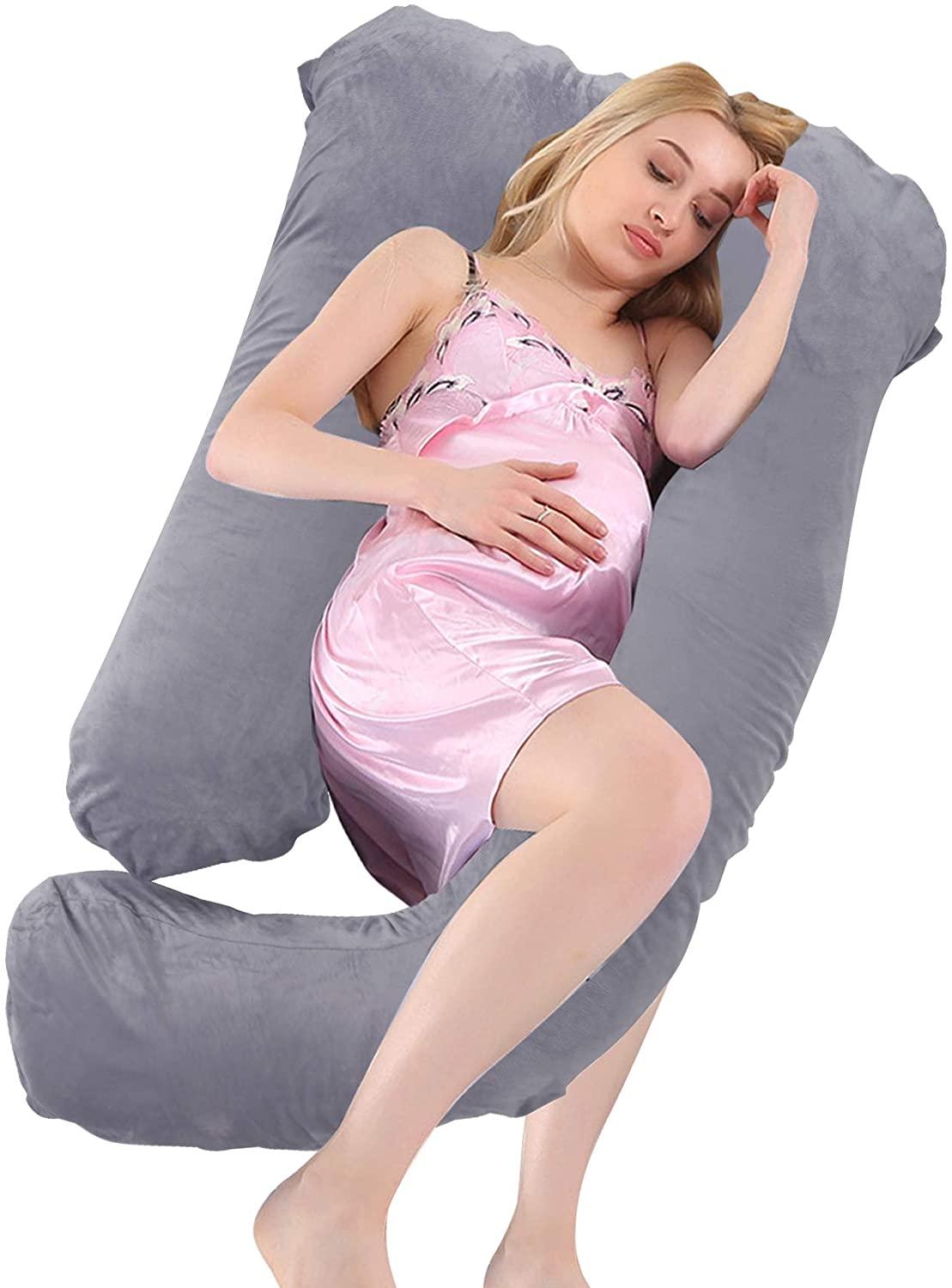 J/U/C-Shape Pregnancy Pillows 55 Inch Maternity Pillow with Washable Velvet Cover Nursing Support Cushion,Support for Back, Hips, Legs, Belly for Pregnant Women Side Sleeping - Luckyermore