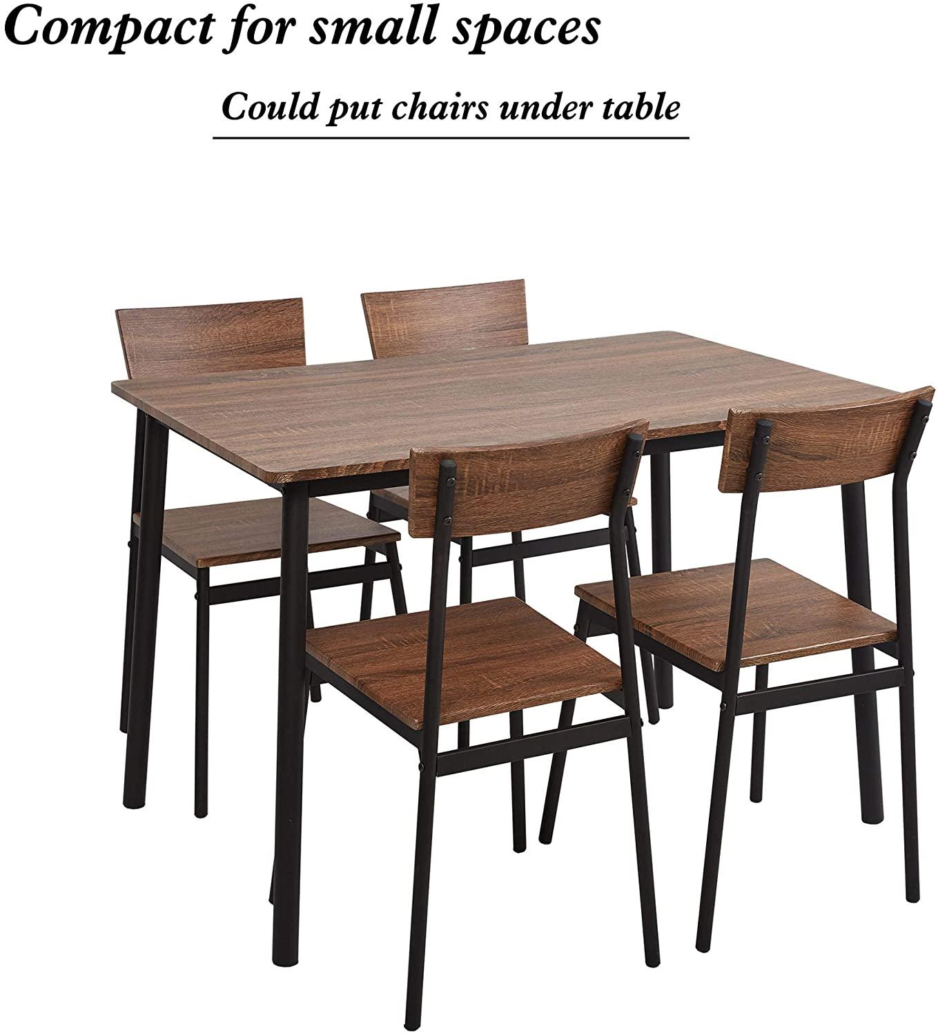 LUCKYERMORE 5 Piece Dining Table Set, 1 Dining Table 43.3" for 4 with 4 Dining Chairs Rustic Wooden Dinette, Wood Backrest