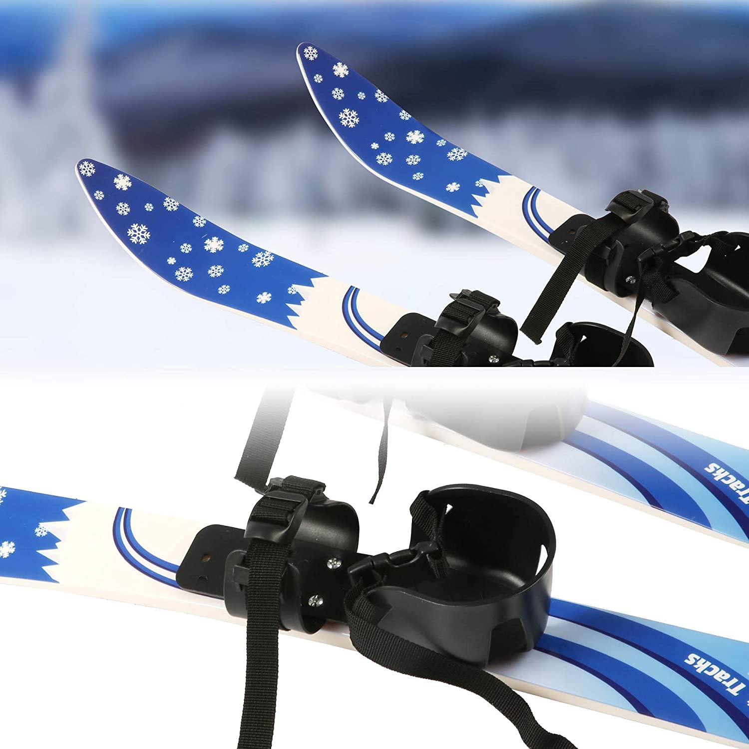 Snow Ski and Pole Set with Bindings 25.6" Ski Boards for Kids Age 2-4 Beginners, Blue