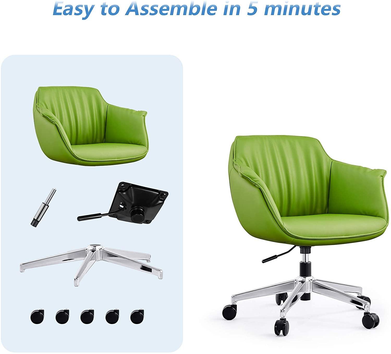 Office Chair for Home Adjustable Height Swivel PU Upholstered Modern Office Chair, Green - Luckyermore
