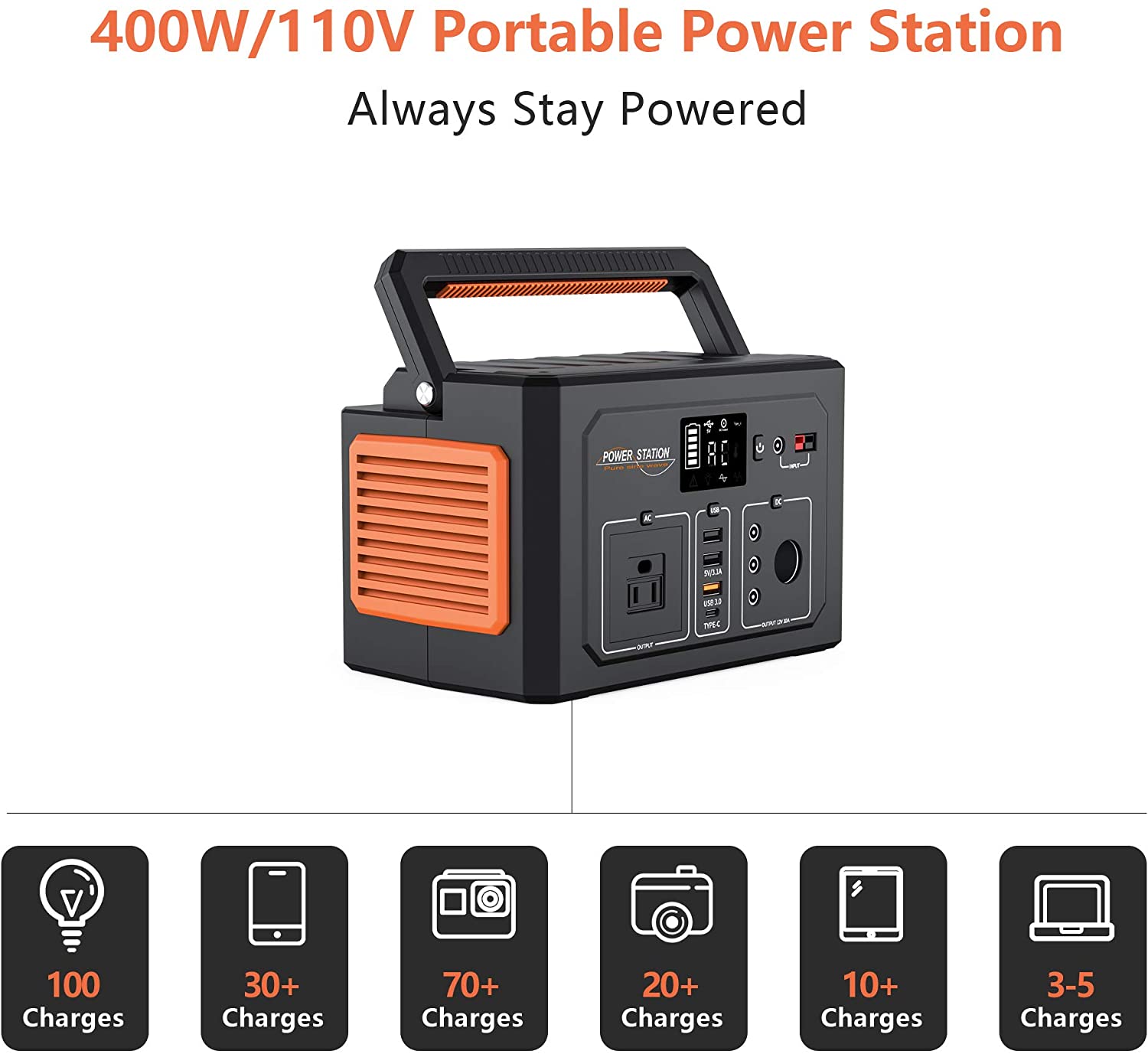 Portable Generator Power Station 500, 110V/520Wh 3 Charging ways & 9 Outlets, LED Display & Flashlight, Mobile Solar Generator (Solar Panel Optional), for CAPA Outdoors Camping Travel Emergency