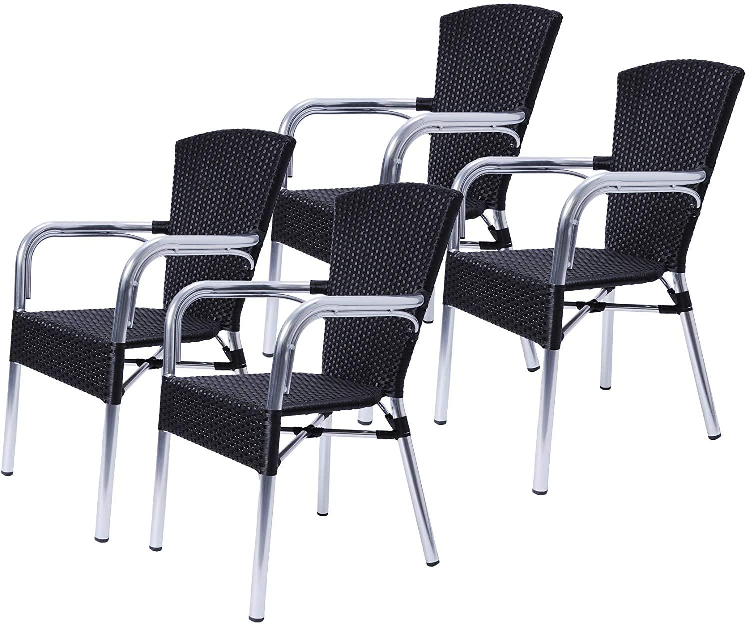 Patio Dining Chairs Set of 4 Ultra-Light Outdoor Stackable Lawn Wicker Chair in Rattan and Aluminum Frame - Luckyermore