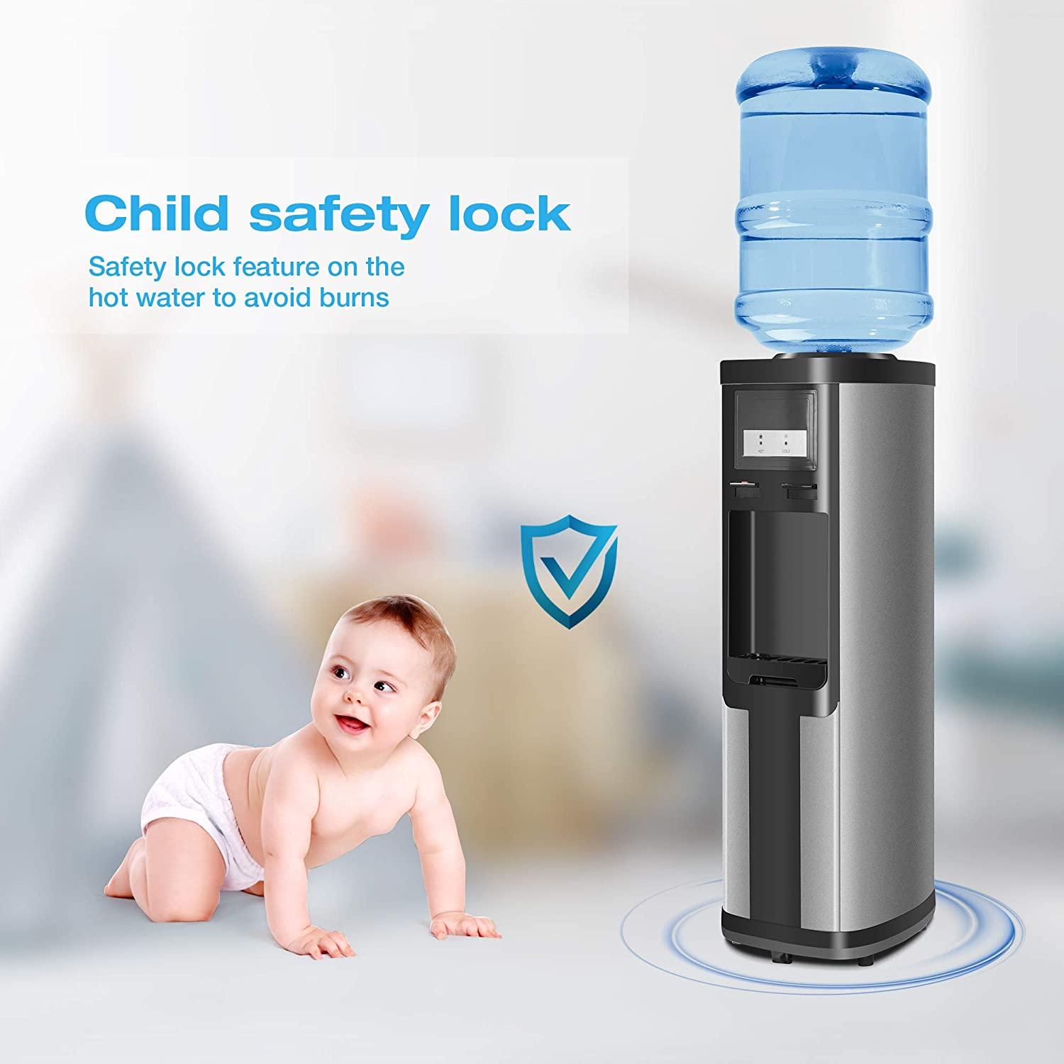 Water Cooler Dispenser for 5 Gallon Bottles, Top Loading Hot & Cold Water  Freestanding Electric Water Cooler Machine with Child Safety Lock Perfect