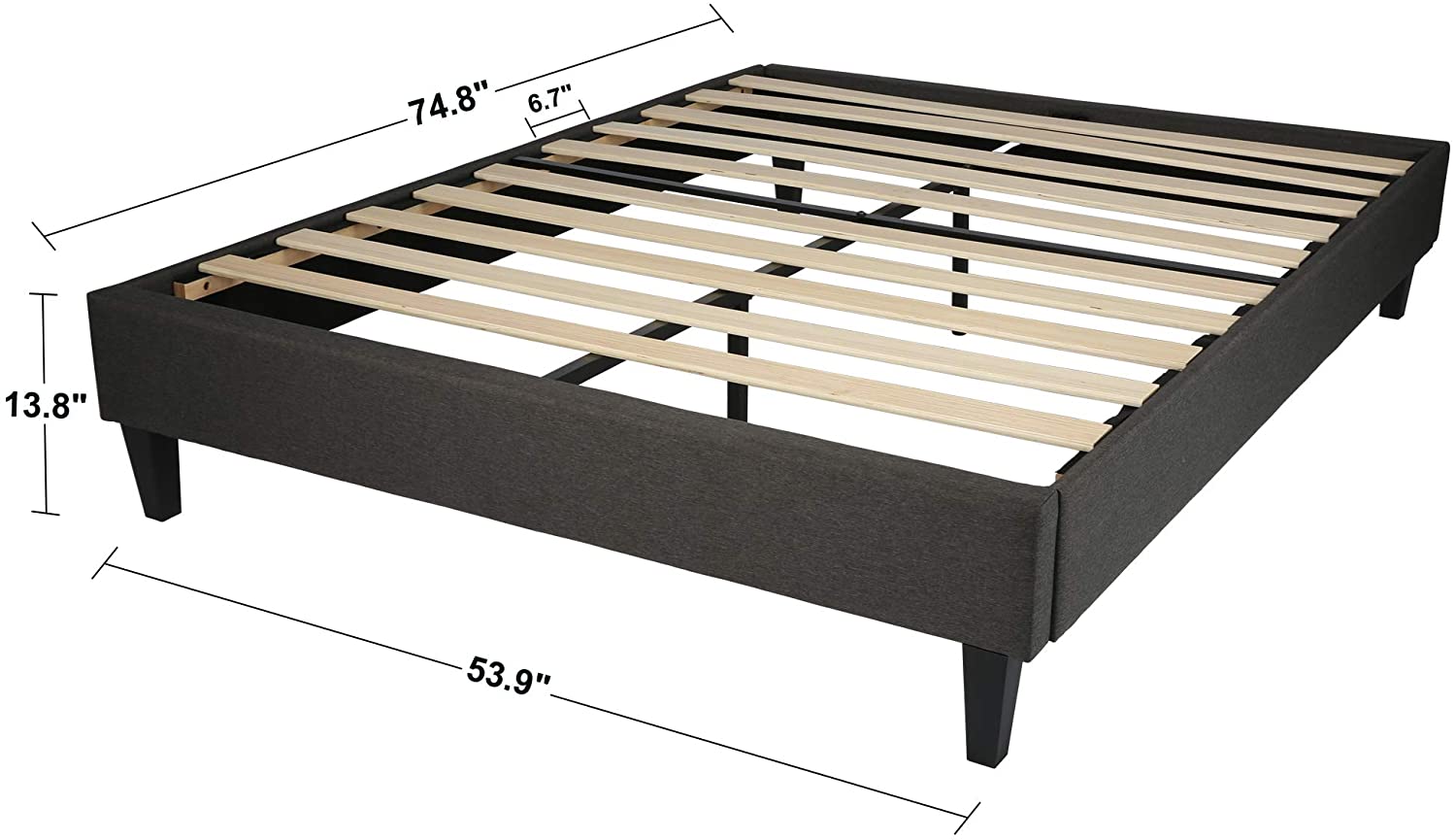 14 Inch Upholstered Platform Bed Frame Mattress Foundation with Wood Slat Support No Box Spring Needed Dark Gray - Luckyermore