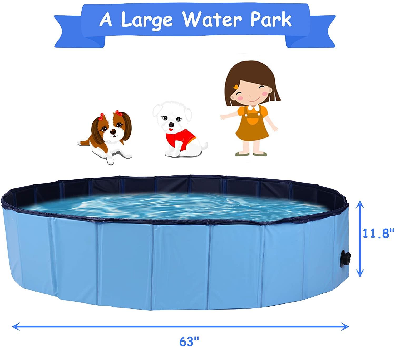 Foldable Dog Pet Swimming Pool Slip-Resistant PVC Kiddie Pool Collapsible Bathing Tub - Luckyermore