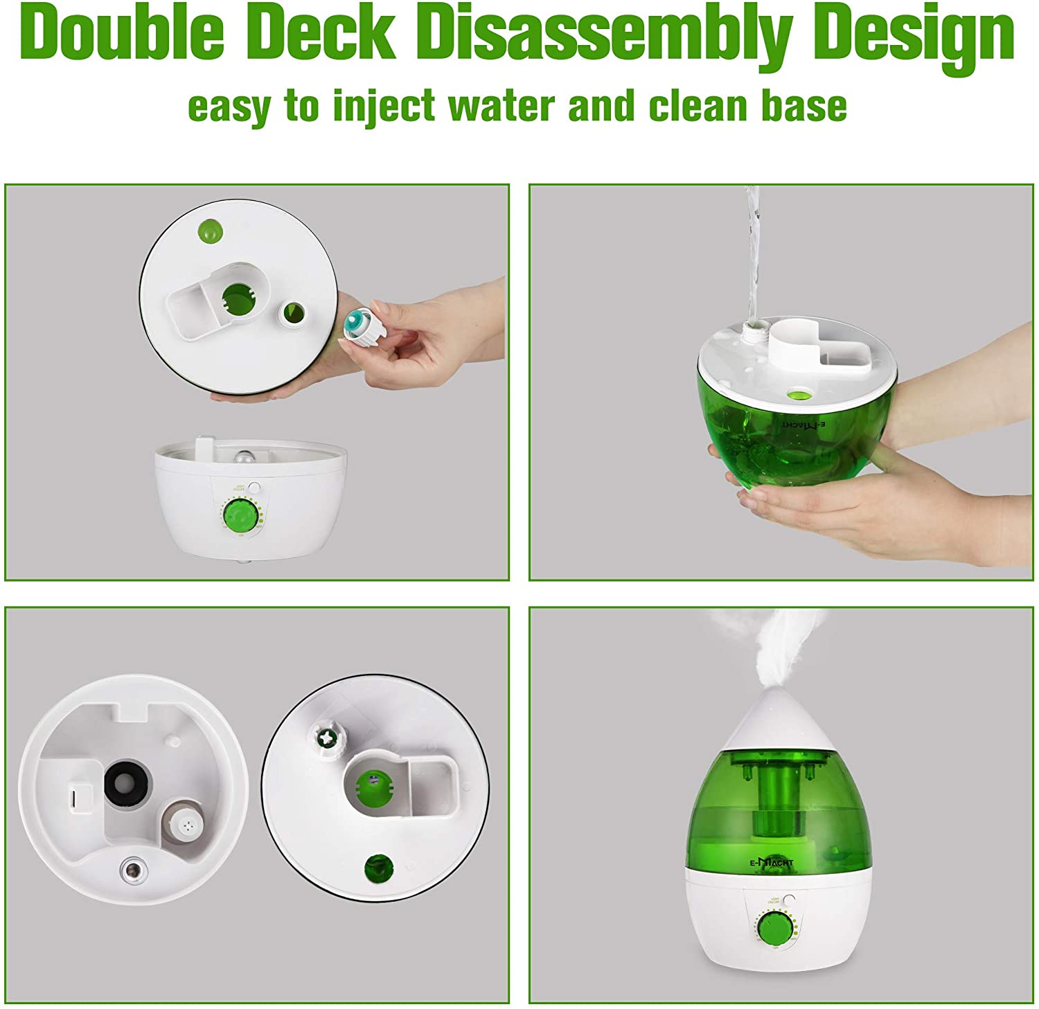 Humidifiers for Bedroom Quiet Ultrasonic Cool Mist Humidifier 1.1L with Auto Shut-Off and Night Light Function Adjustable Mist Output, Less Than 30dB,Green - Luckyermore