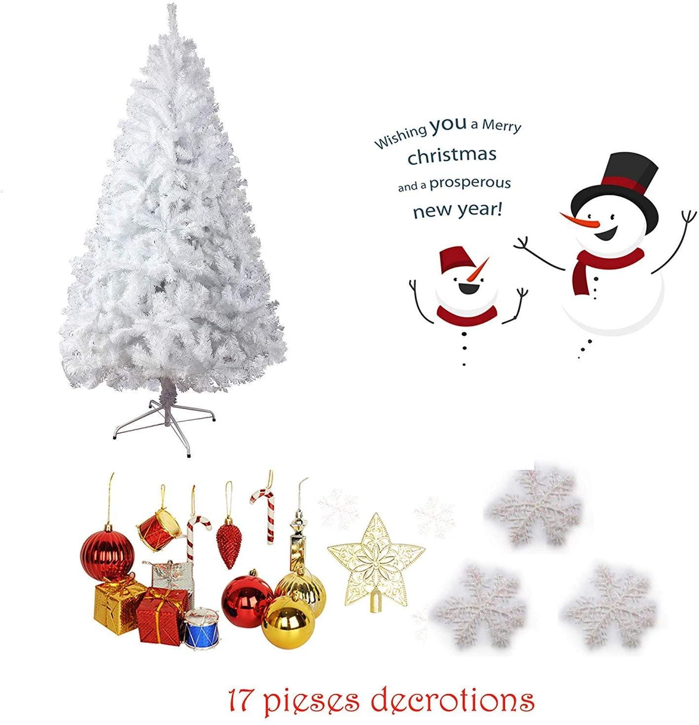 7ft Christmas Tree Artificial Pine Tree with 1000 Branch Tips and Decoration, White - Luckyermore