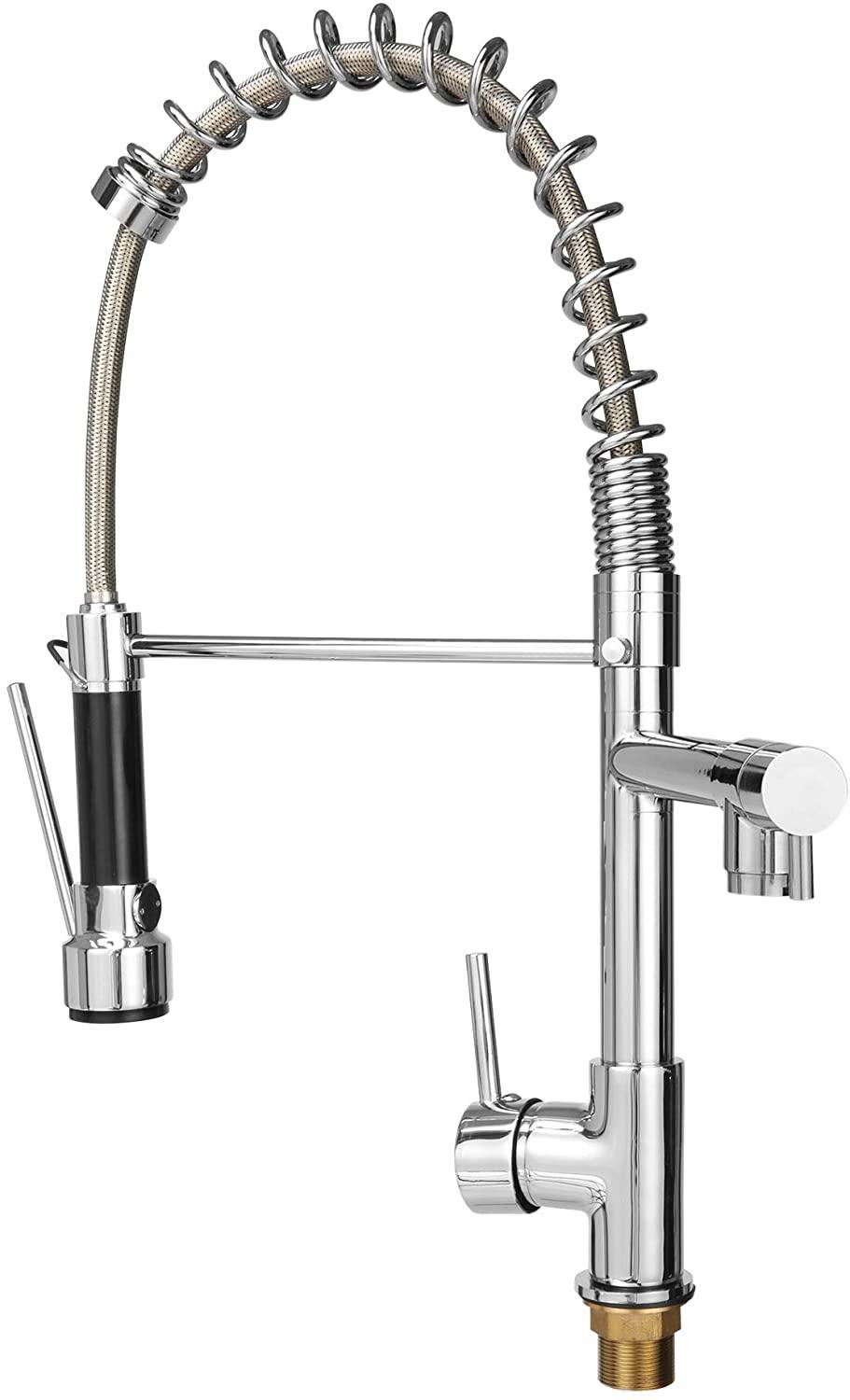 Commercial Kitchen Faucet with Pull Down Sprayer, High Arc Stainless Steel, 360 Swivel Single Handle Single Hole Spring Sink Faucet, Chrome