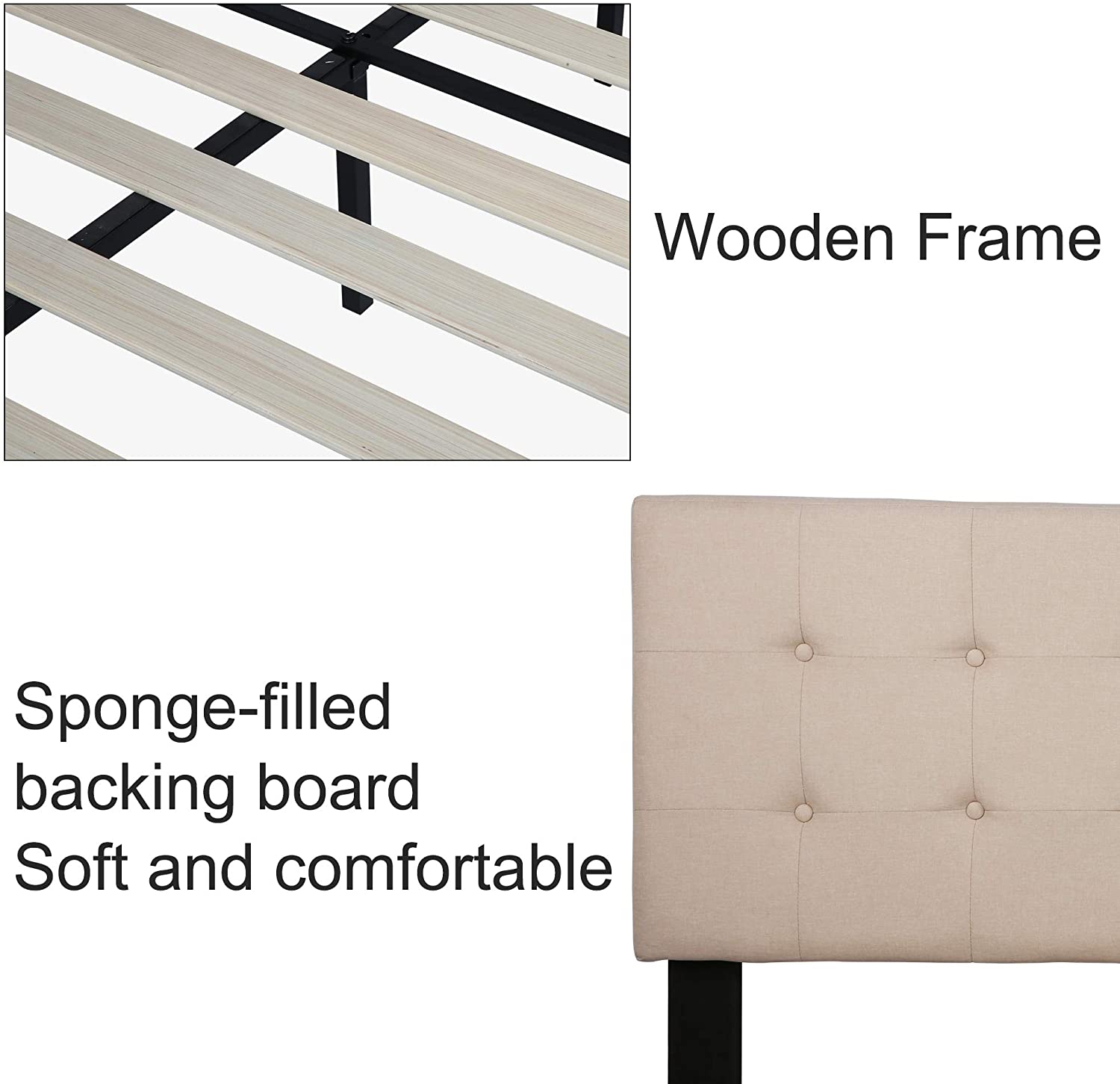 14 Inch Upholstered Platform Bed Frame with Headboard Mattress Foundation with Wood Slat Support No Box Spring Needed Beige - Luckyermore