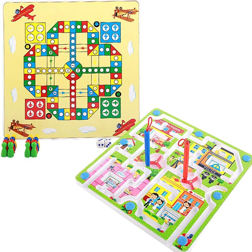 Magnetic Maze for Family Kids 3 and Up 2-Sided Board Game Maze Puzzles,Traffic Maze & Flying Chess - Luckyermore