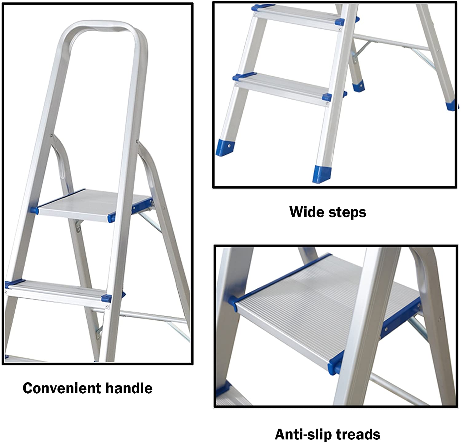 3 Step Ultra Lightweight Step Ladder 330lbs Capacity Aluminum Folding Stool Home Kitchen