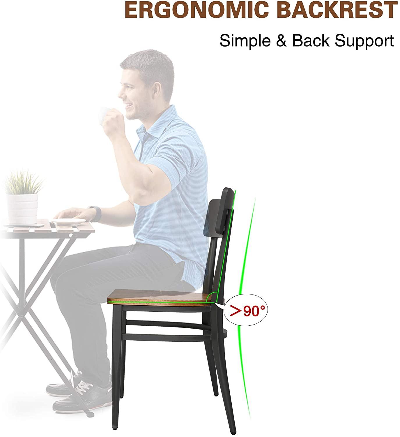 Set of 2 Mid-Century Wooden Dining Chairs Metal Solid Wood Kitchen Chair, Open π Back - Luckyermore