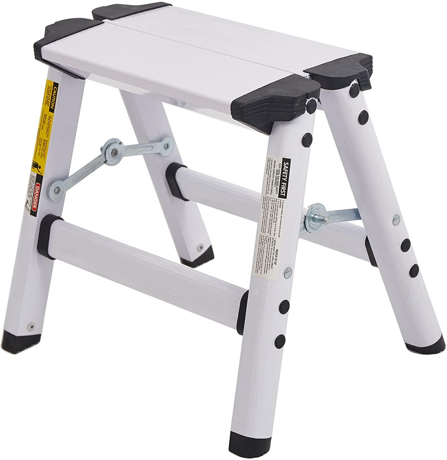 LUCKYERMORE 2 Step Stool Folding Small 2 Step Ladder Compact Lightweight Aluminum, 12"
