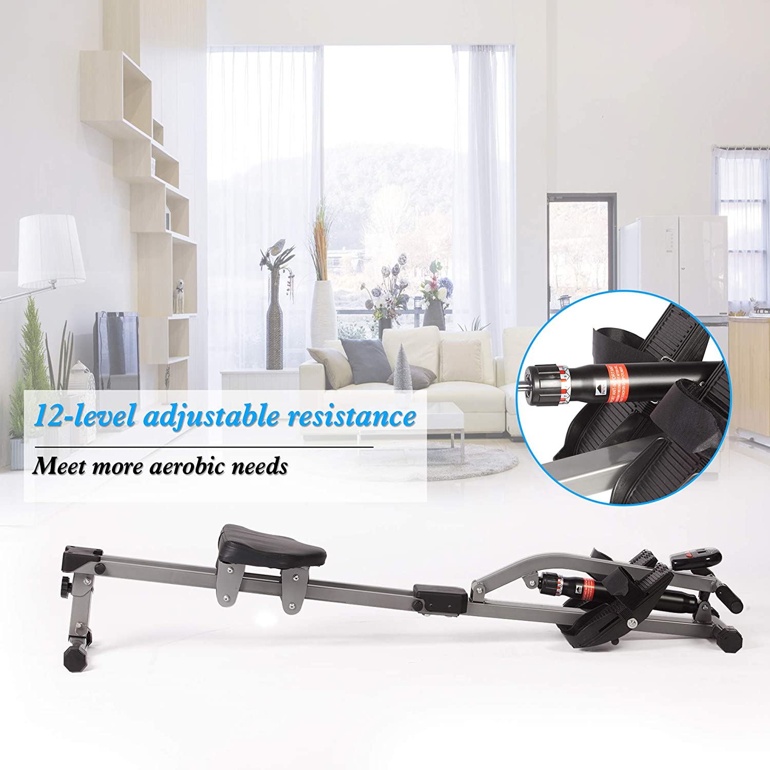 Hydraulic Rowing Machine Full Body Stamina Exercise Power with 12 Levels Adjustable Resistance,Home Gyms Training Equipment Fitness Indoor