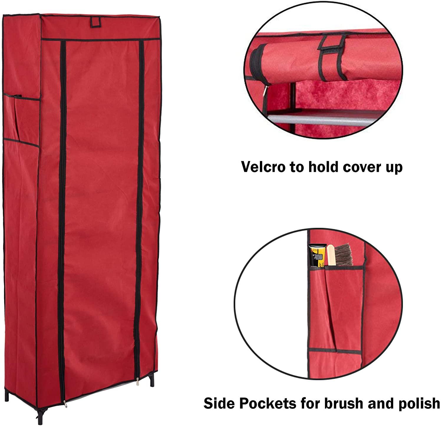 LUCKYERMORE 10 Tiers Shoe Rack with Dustproof Cover Shoes Storage Cabinet Boot Organizer, Red