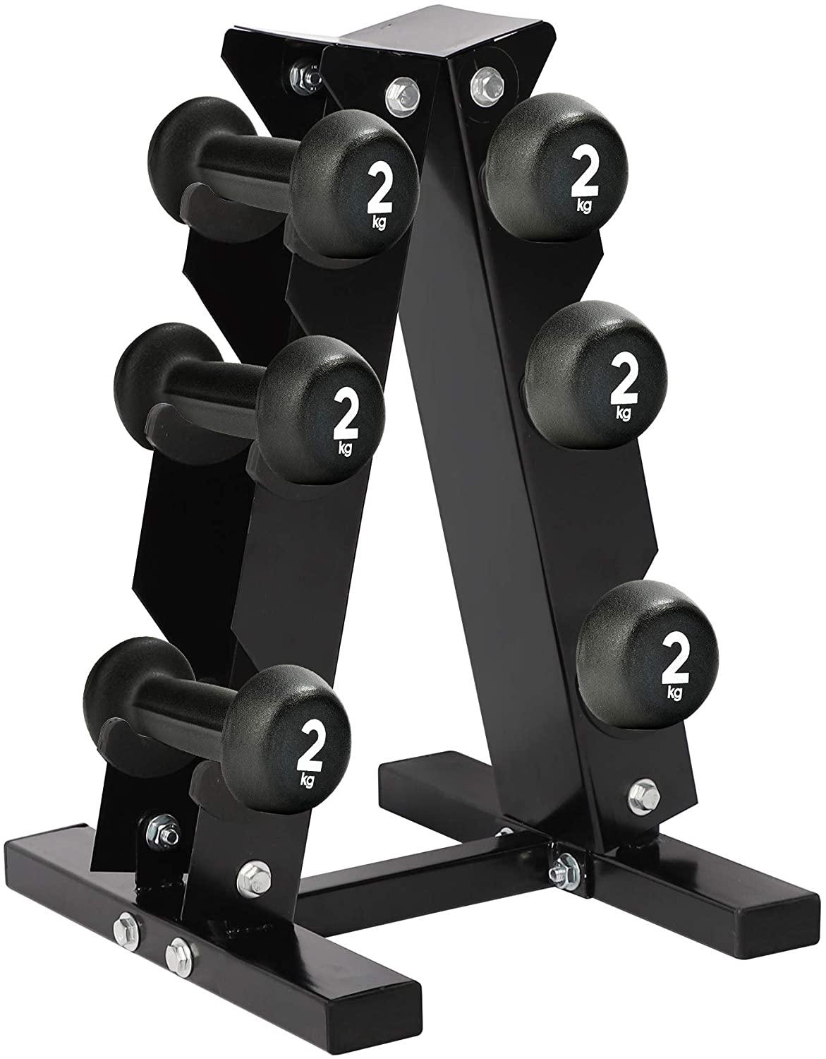 A-Frame Dumbbell Rack Stand Compact 3 Tier Free Weight Steel Dumbbell Storage Bracket for Home Gym (Black) - Luckyermore