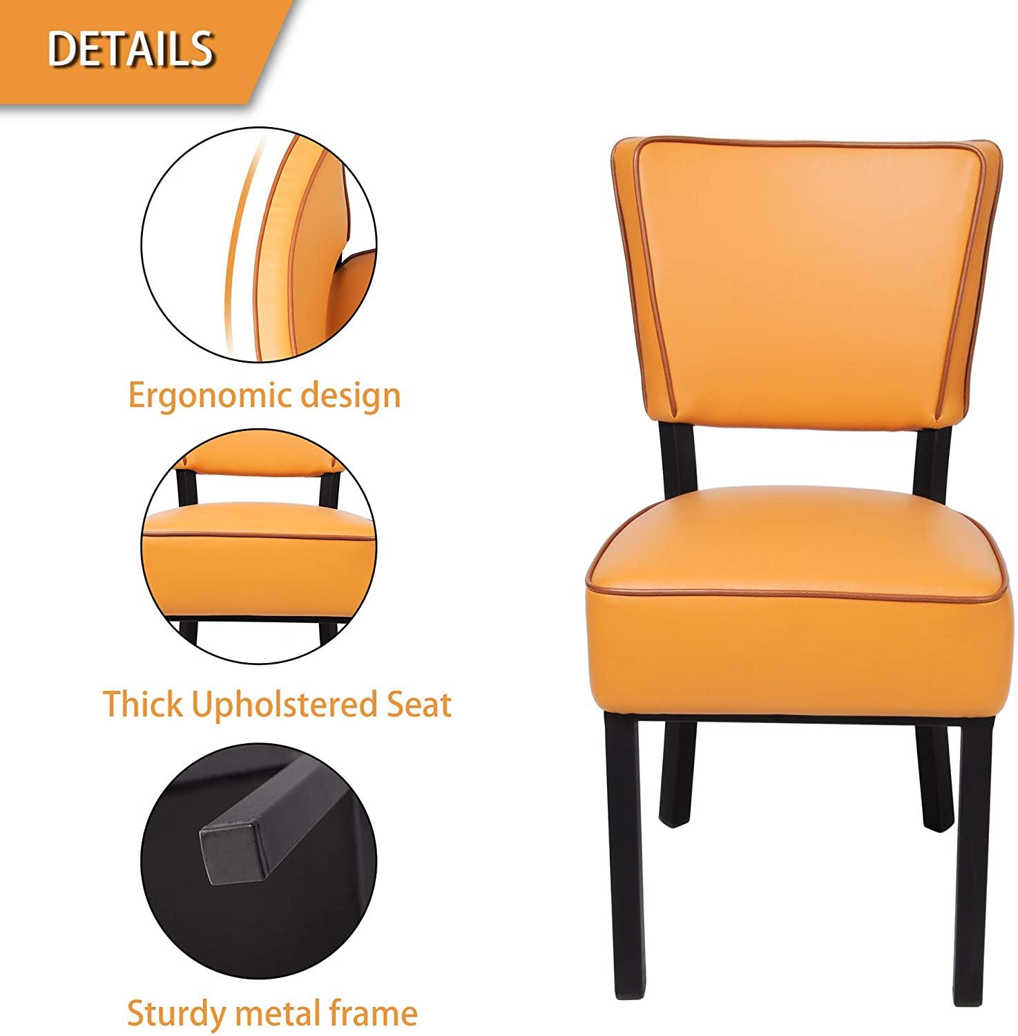 LUCKYERMORE Set of 2 Leather Side Chairs Kitchen Dining Chairs with Upholstered and Backrest, Orange