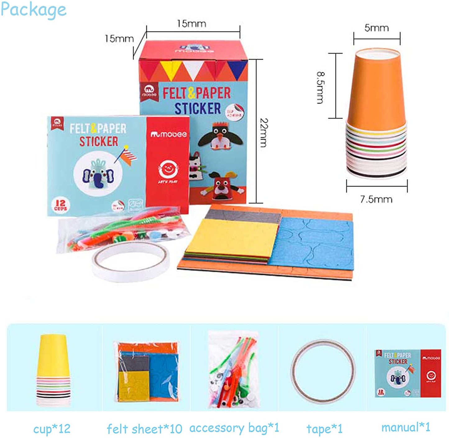 Mobee Felt Paper Cup Sticker DIY Craft Kits Paper Art Training Early Educatioanl Playing Toys Kids