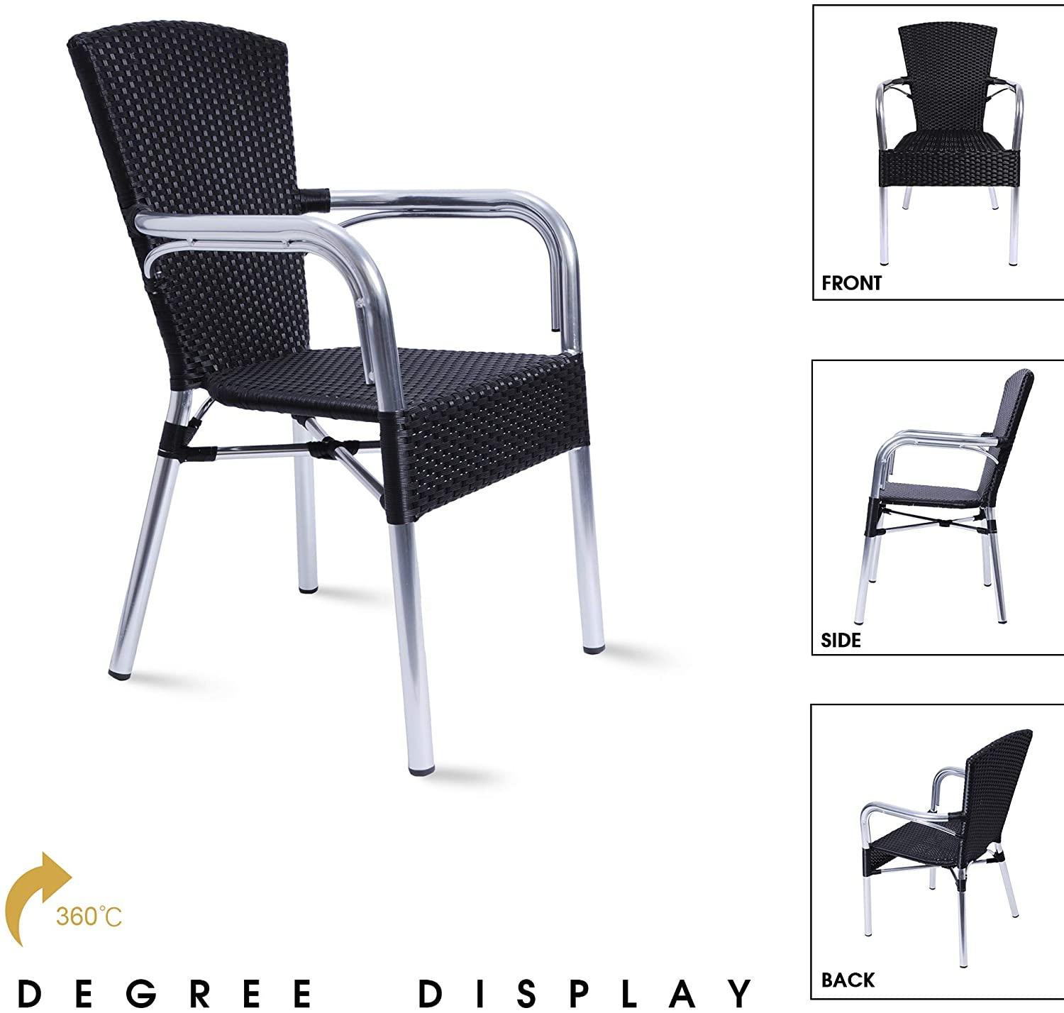 Patio Dining Chairs Set of 4 Ultra-Light Outdoor Stackable Lawn Wicker Chair in Rattan and Aluminum Frame - Luckyermore