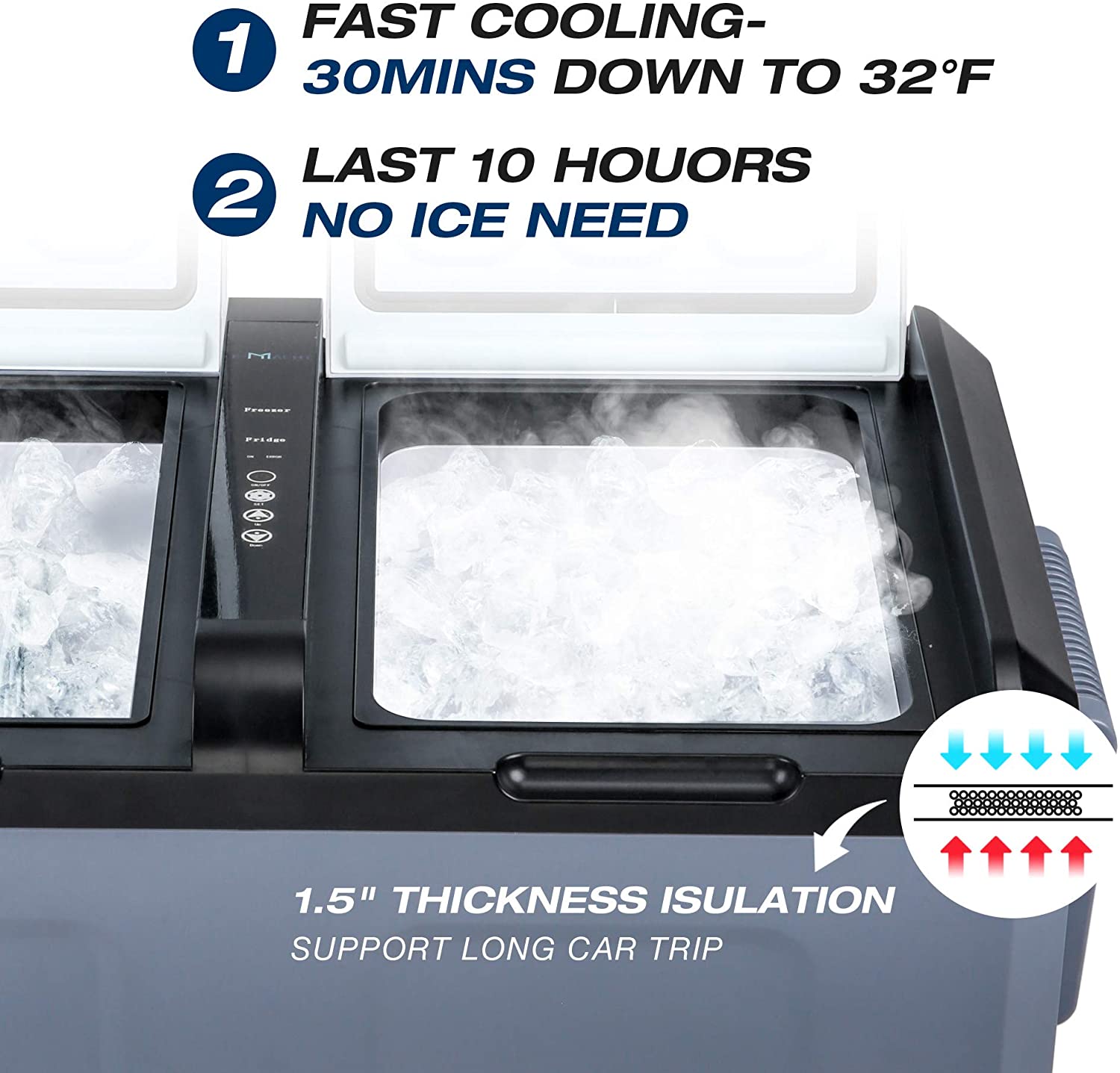 12 Volt Refrigerator 55Qt Portable Freezer 6.8°F to 68°F LCD Display & Shockproof, Portable Fridge for Truck, Van, RV Road Trip, Outdoor, Camping, Picnic, BBQ, Patio