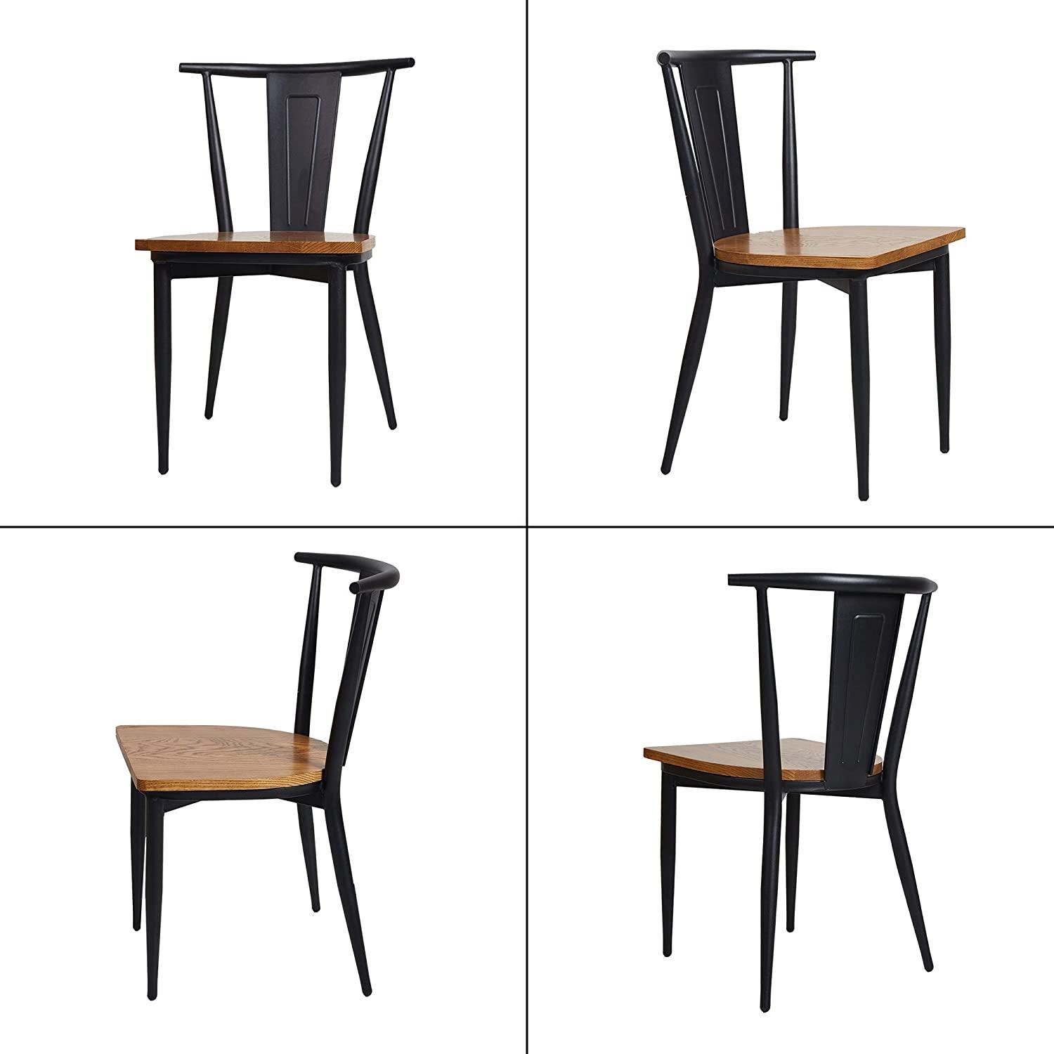 LUCKYERMORE Set of 2 Dining Chairs Seating with Back, Wood Seat & Metal Frame Restaurant Chairs