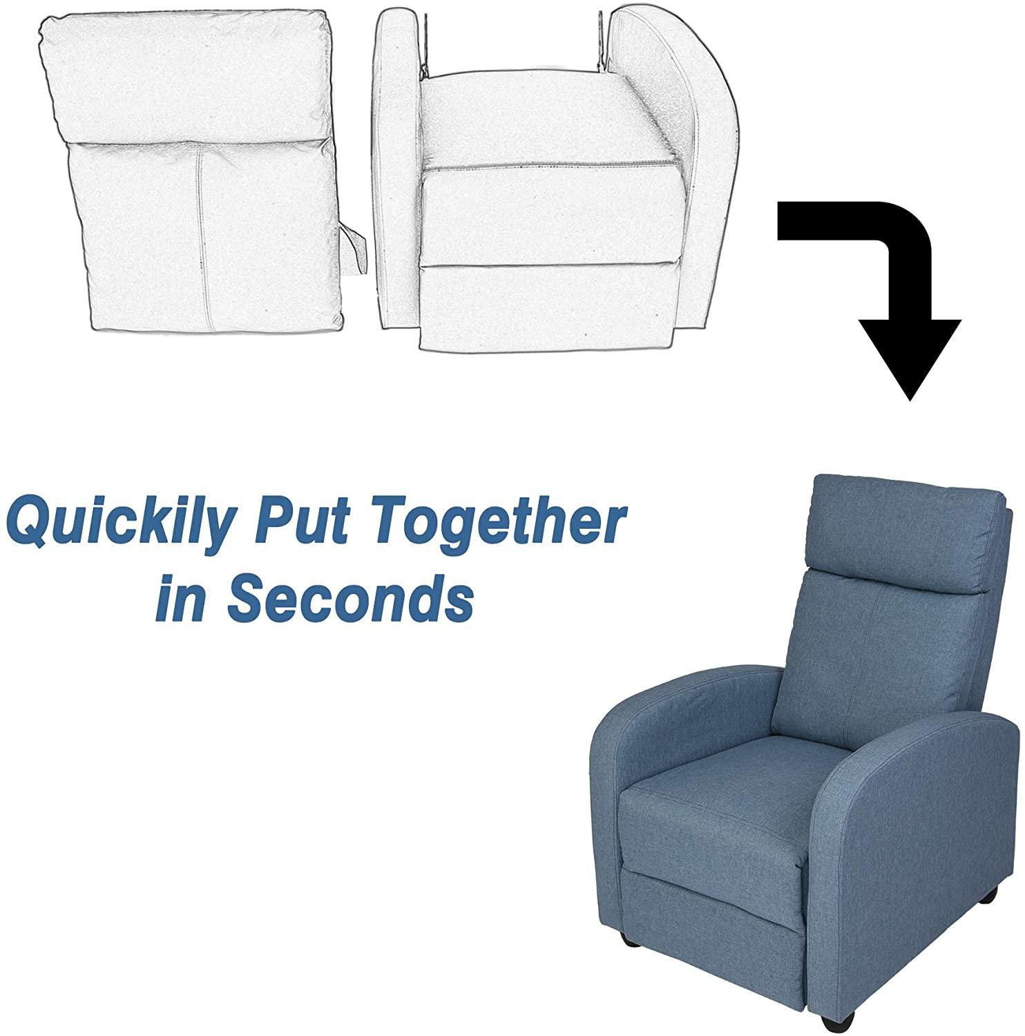 Adjustable Fabric Recliner Chair Ergonomic Recliner Sofa Easy Assemble Padded Seat Assemble w/Thick Cushion & Backrest Modern for Living Room Home Theater Bedroom - Luckyermore
