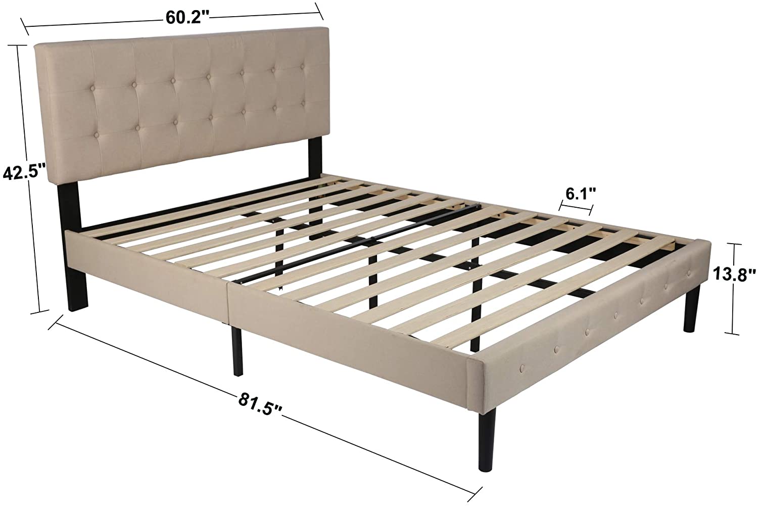 14 Inch Upholstered Platform Bed Frame with Headboard Mattress Foundation with Wood Slat Support No Box Spring Needed Beige - Luckyermore