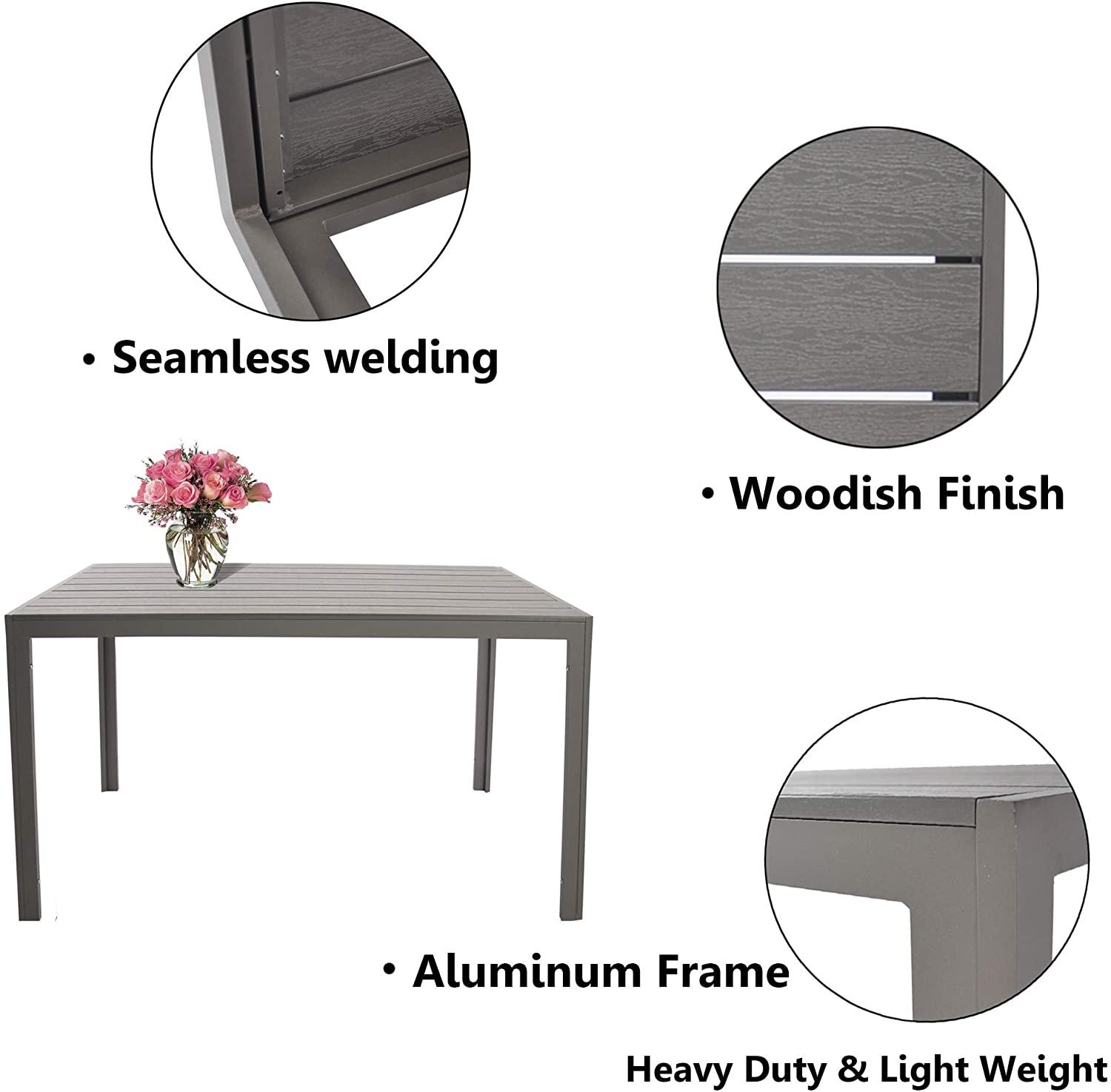 55" Outdoor Patio Dining Table for 4-6 Rectangular Table with Aluminum Frame, Gray - Luckyermore