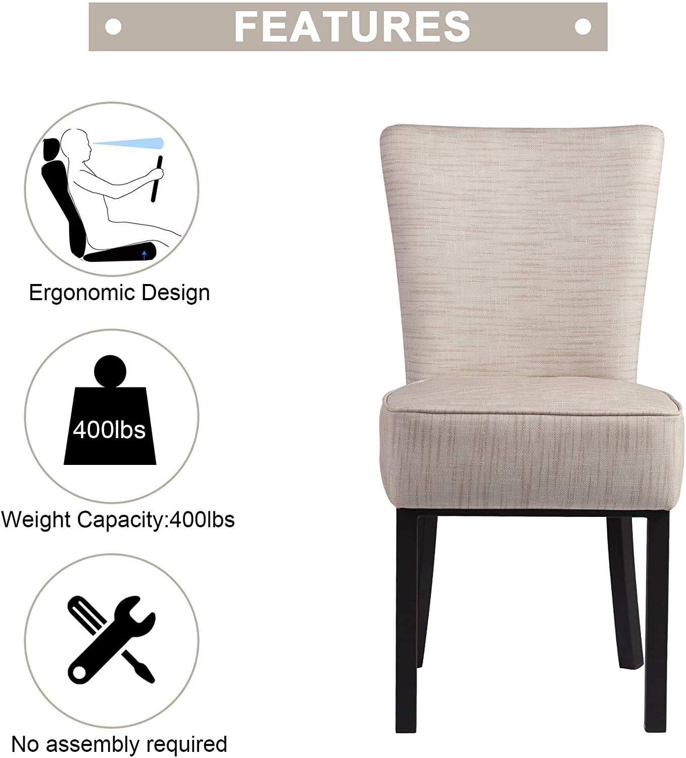 LUCKYERMORE Set of 2 Upholstered Dining Chairs PU Leather Modern Dining Room Chairs, Cream