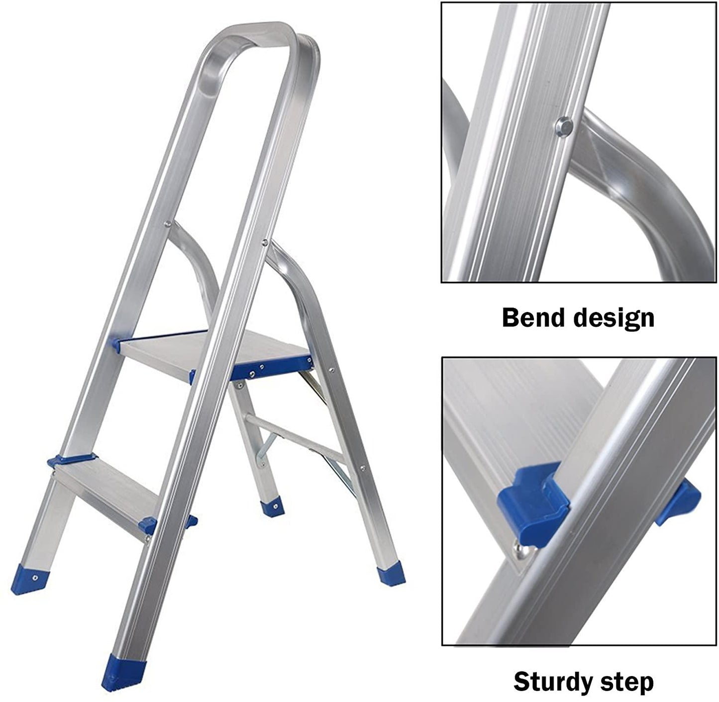 2 Step Ladder Aluminum Folding Step Stool with 330lbs Capacity Anti-Slip Pedal